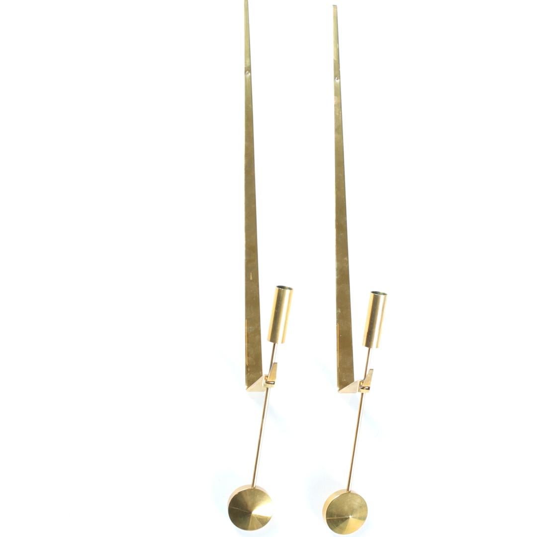Brass Pendulum Wall Sconces by Pierre Forsell for Skultuna For Sale 1