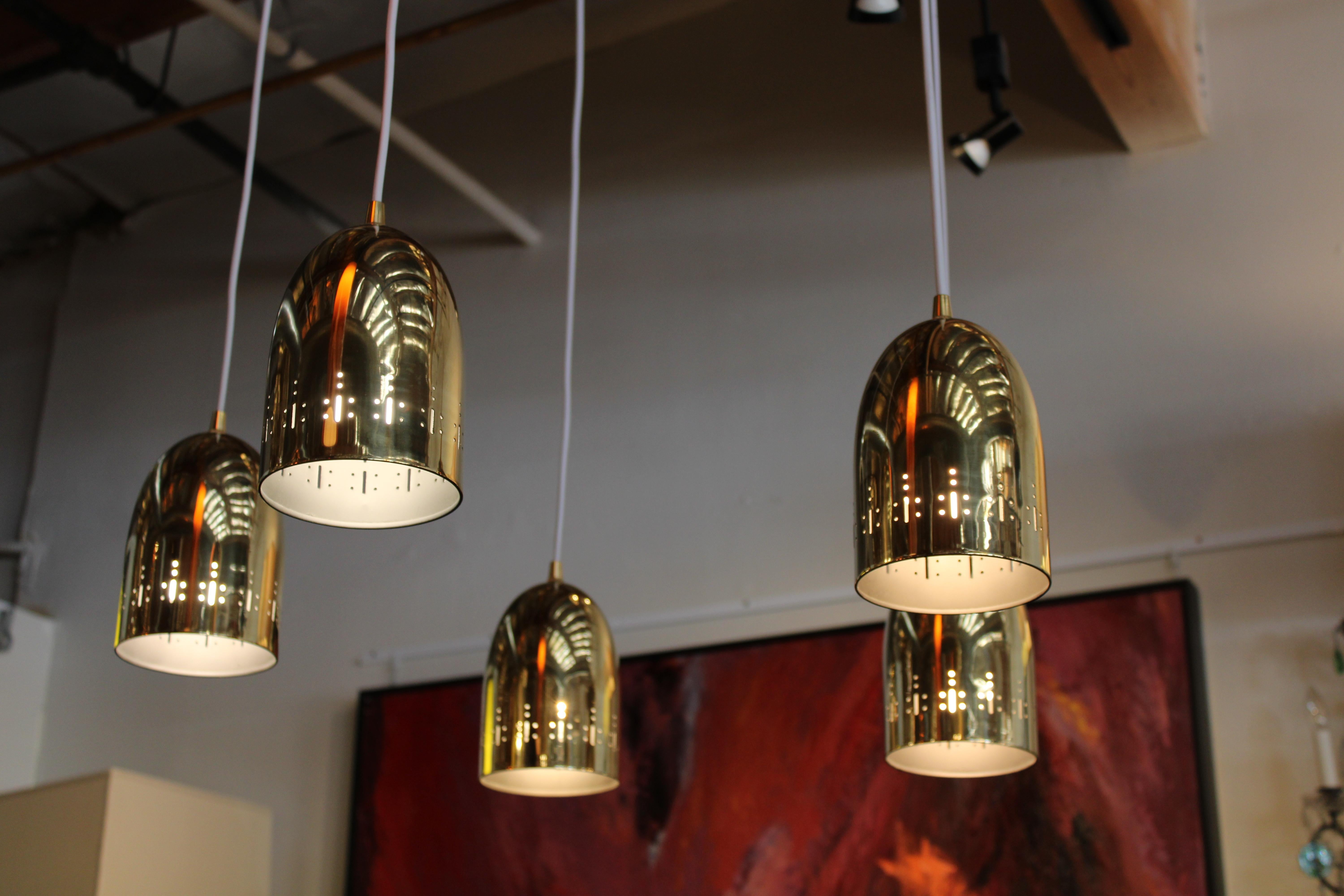 Brass Perforated Chandelier with Five Canisters In Good Condition For Sale In Palm Springs, CA