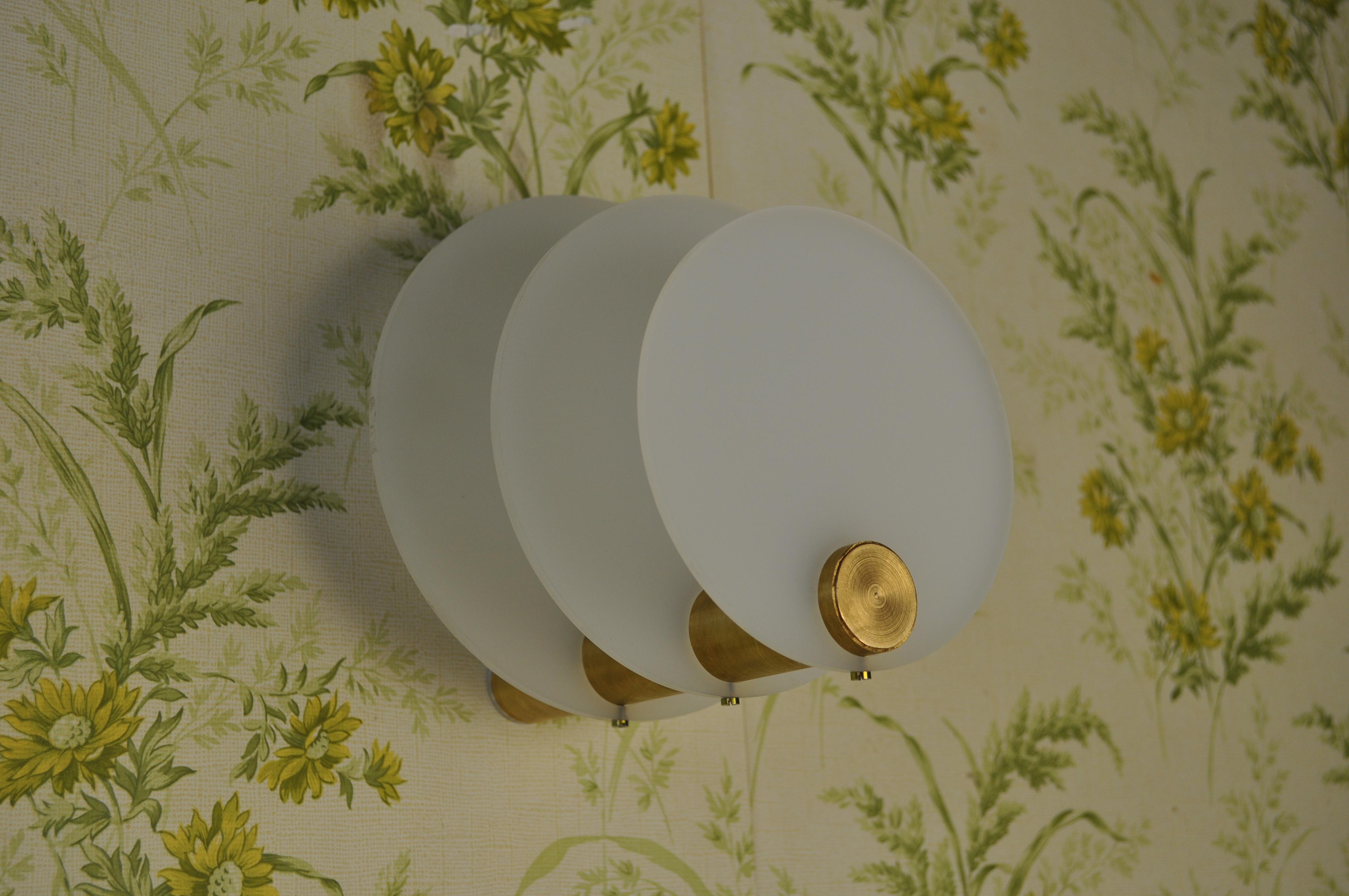 Scandinavian Modern Brass and Perspex Wall Lamps 