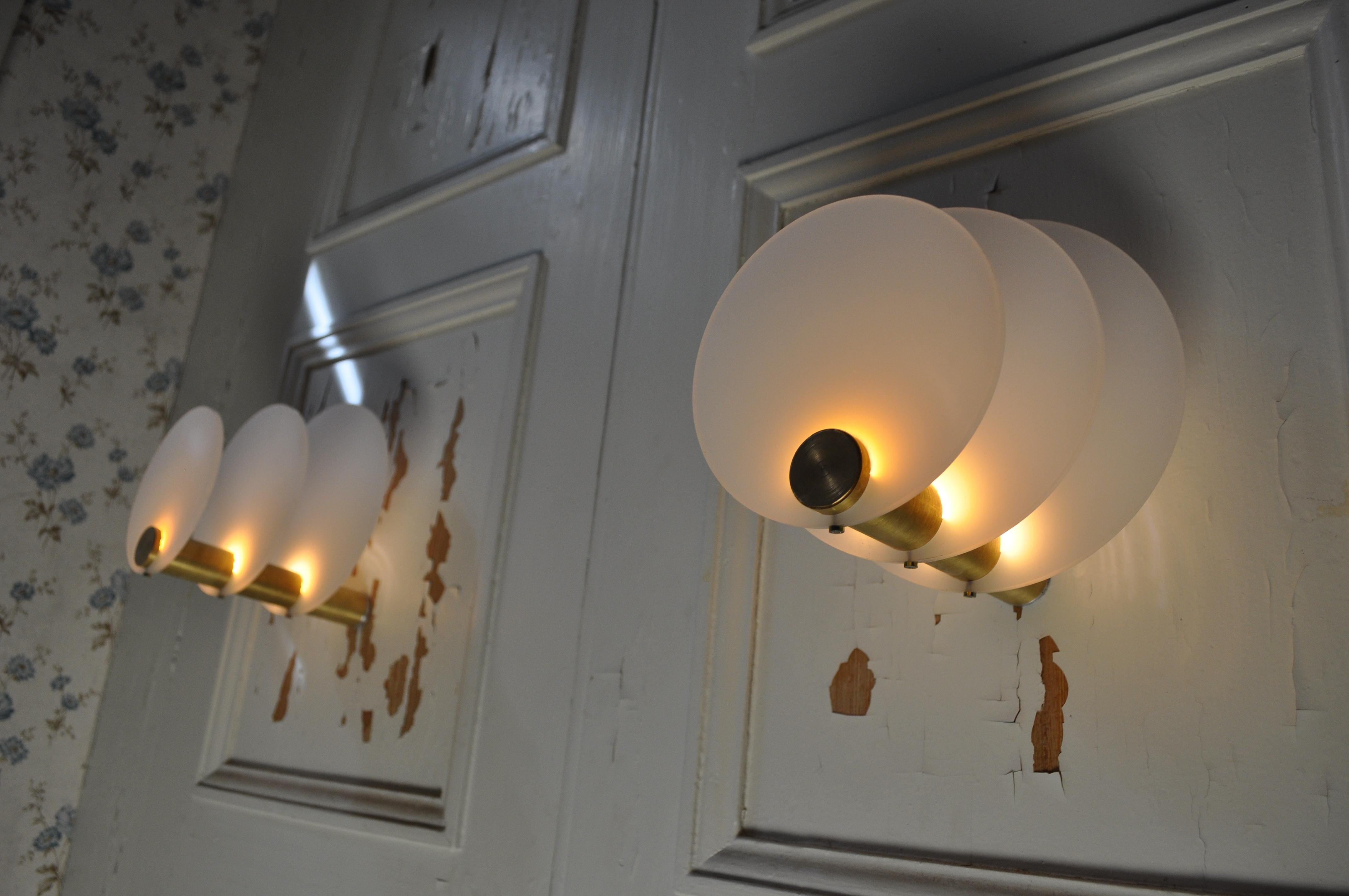 Contemporary Brass and Perspex Wall Lamps 