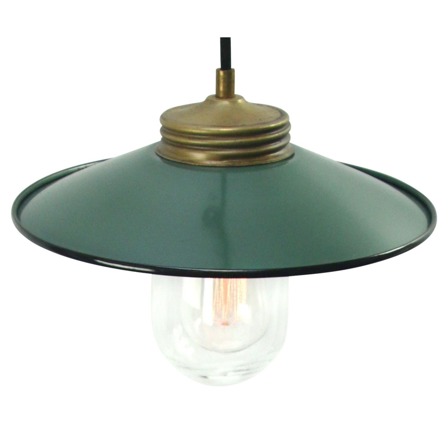 Petrol enamel Industrial hanging lamp.
Clear glass with brass top.

Weight: 1.10 kg / 2.4 lb

Priced per individual item. All lamps have been made suitable by international standards for incandescent light bulbs, energy-efficient and LED bulbs.