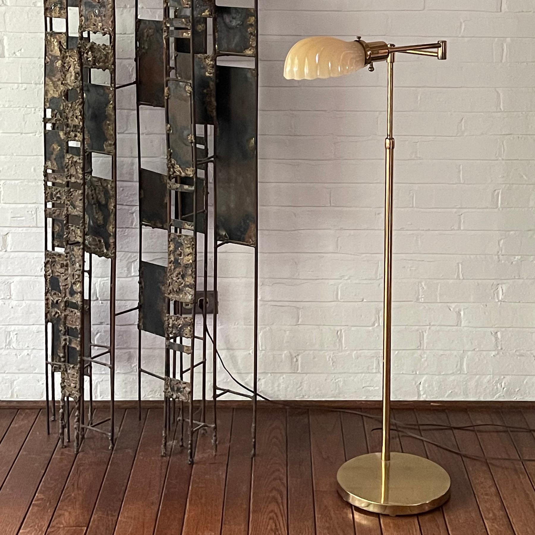 Brass Pharmacy Floor Lamp with Glass Venetian Style Shell For Sale 4