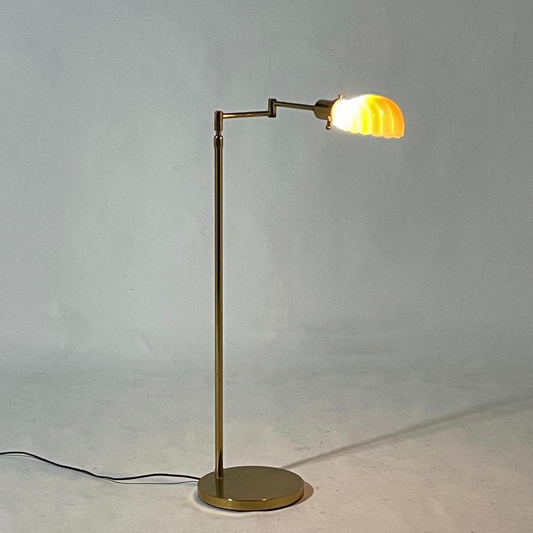 American Brass Pharmacy Floor Lamp with Glass Venetian Style Shell For Sale