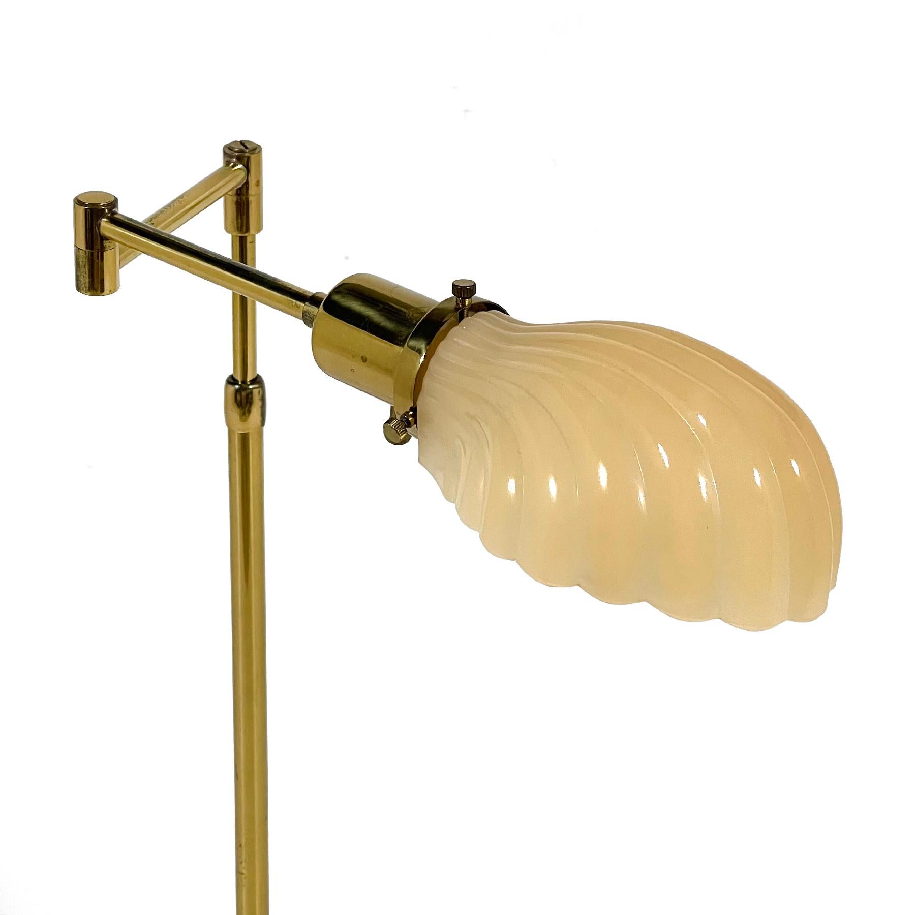 Late 20th Century Brass Pharmacy Floor Lamp with Glass Venetian Style Shell For Sale