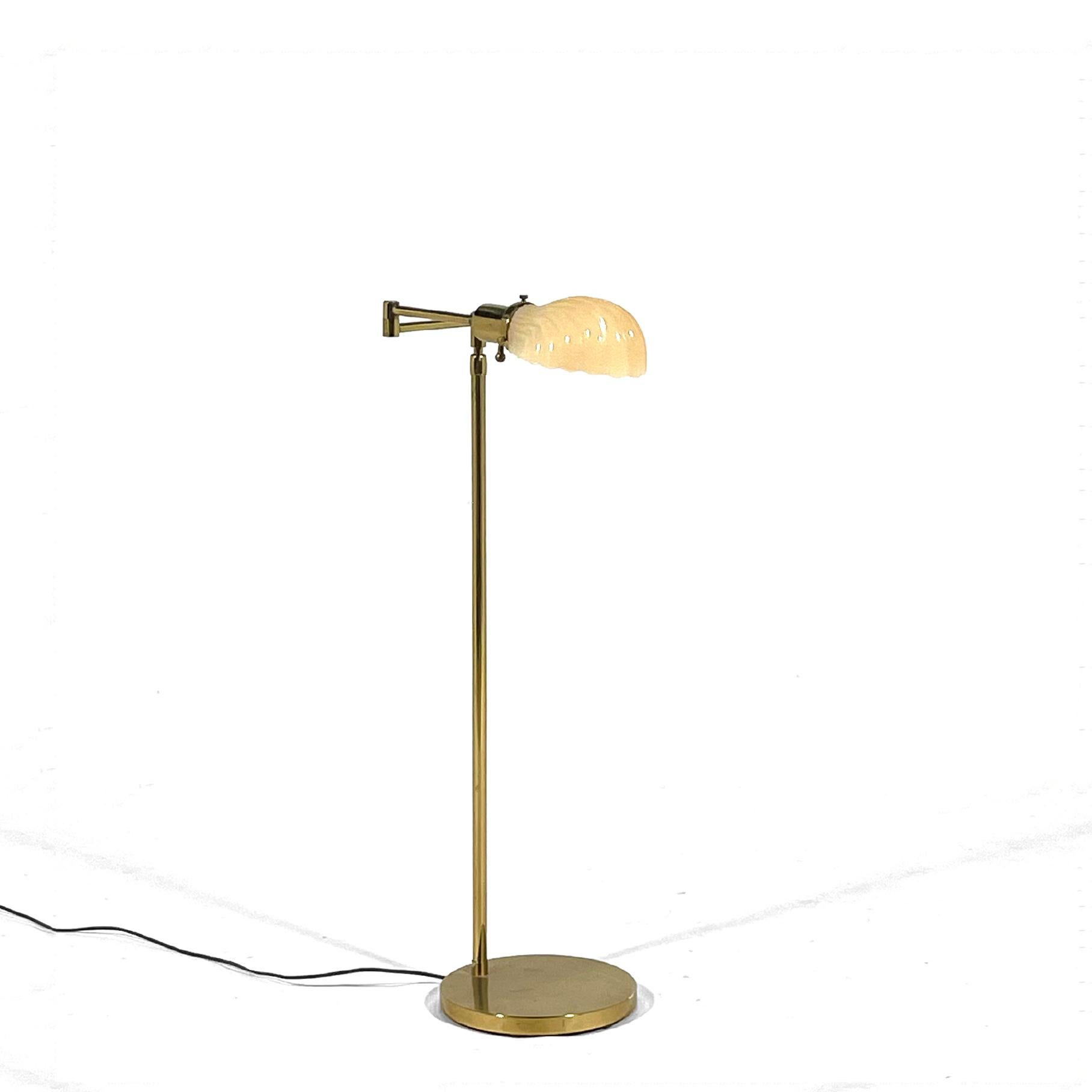 Brass Pharmacy Floor Lamp with Glass Venetian Style Shell For Sale 2