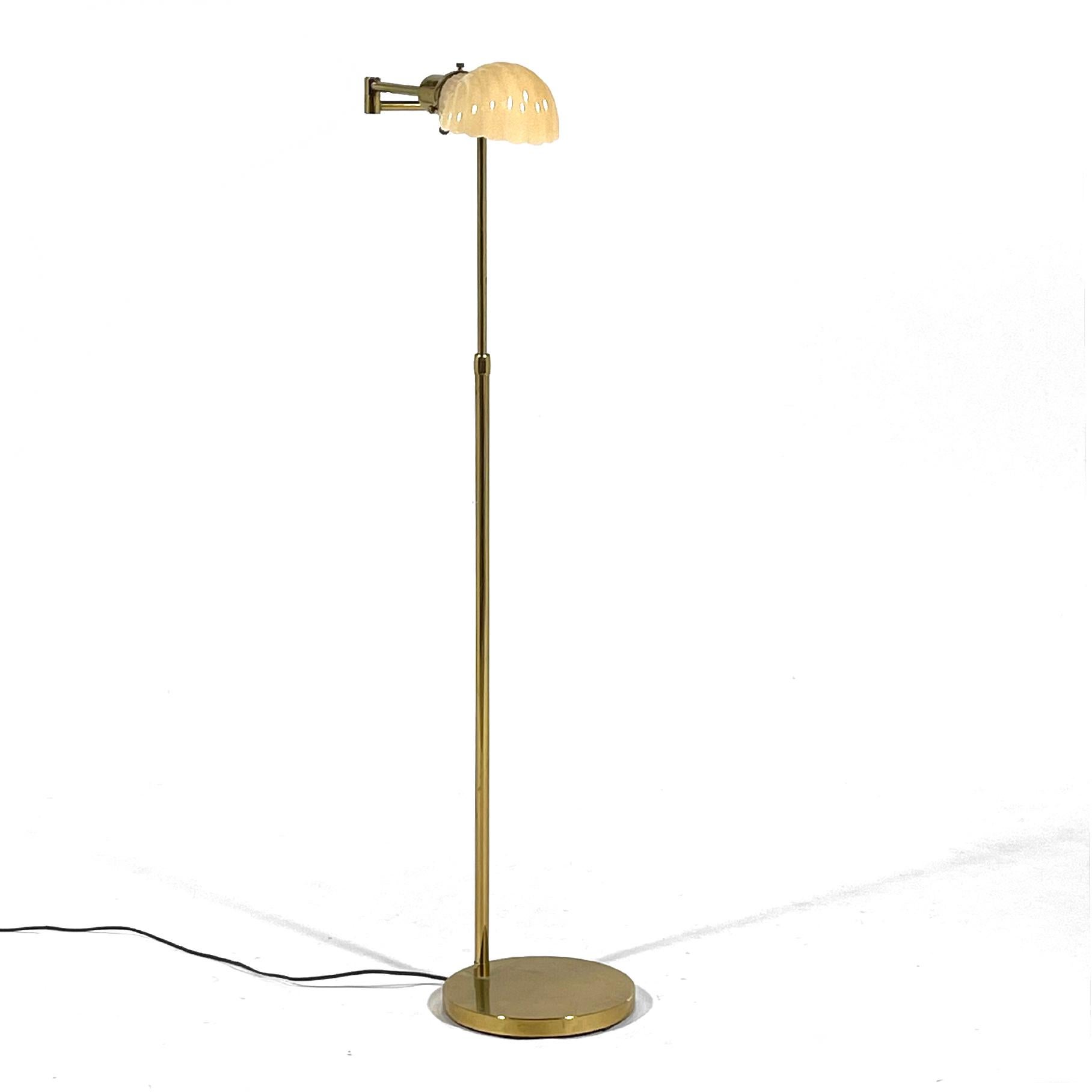 Brass Pharmacy Floor Lamp with Glass Venetian Style Shell For Sale 3