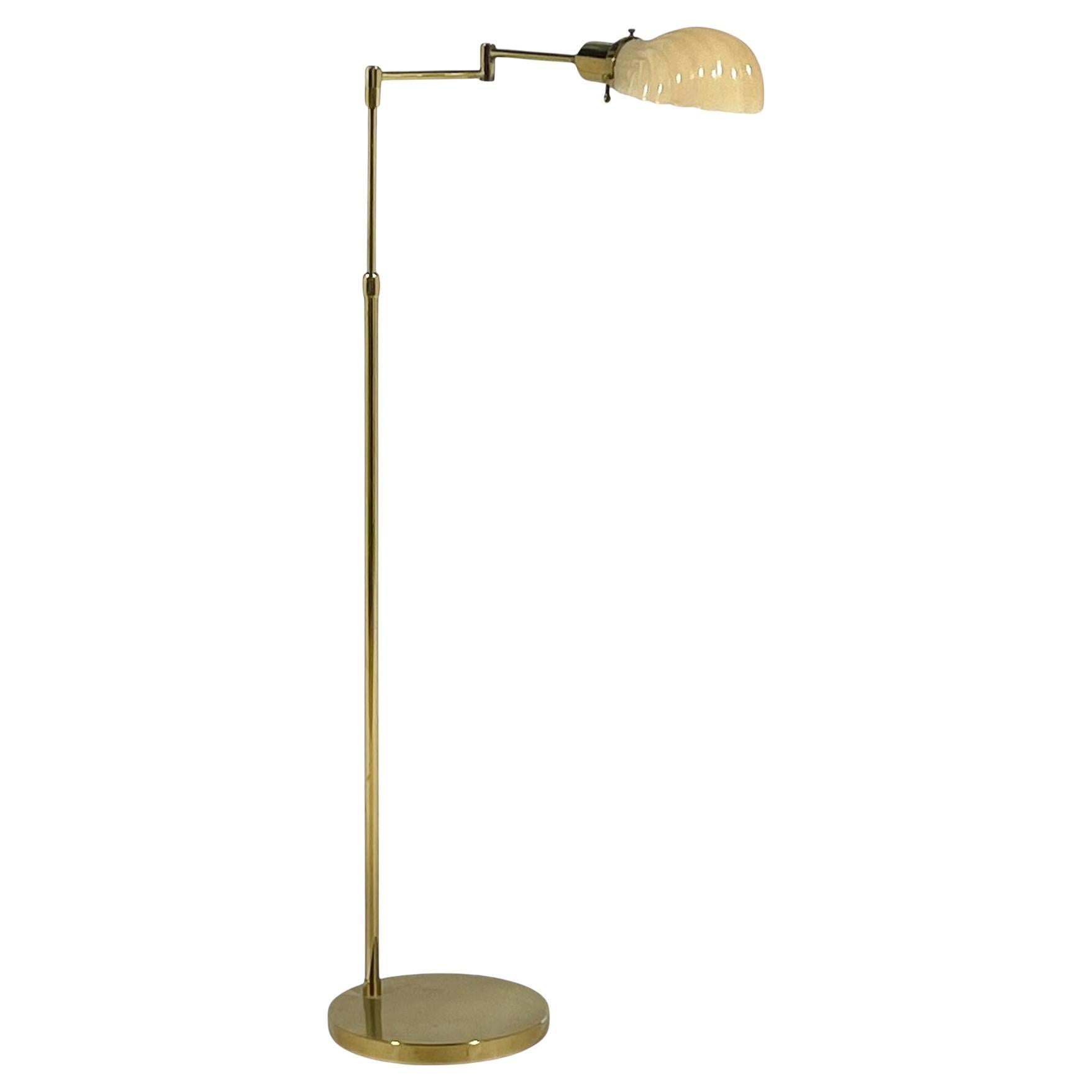 Brass Pharmacy Floor Lamp with Glass Venetian Style Shell For Sale