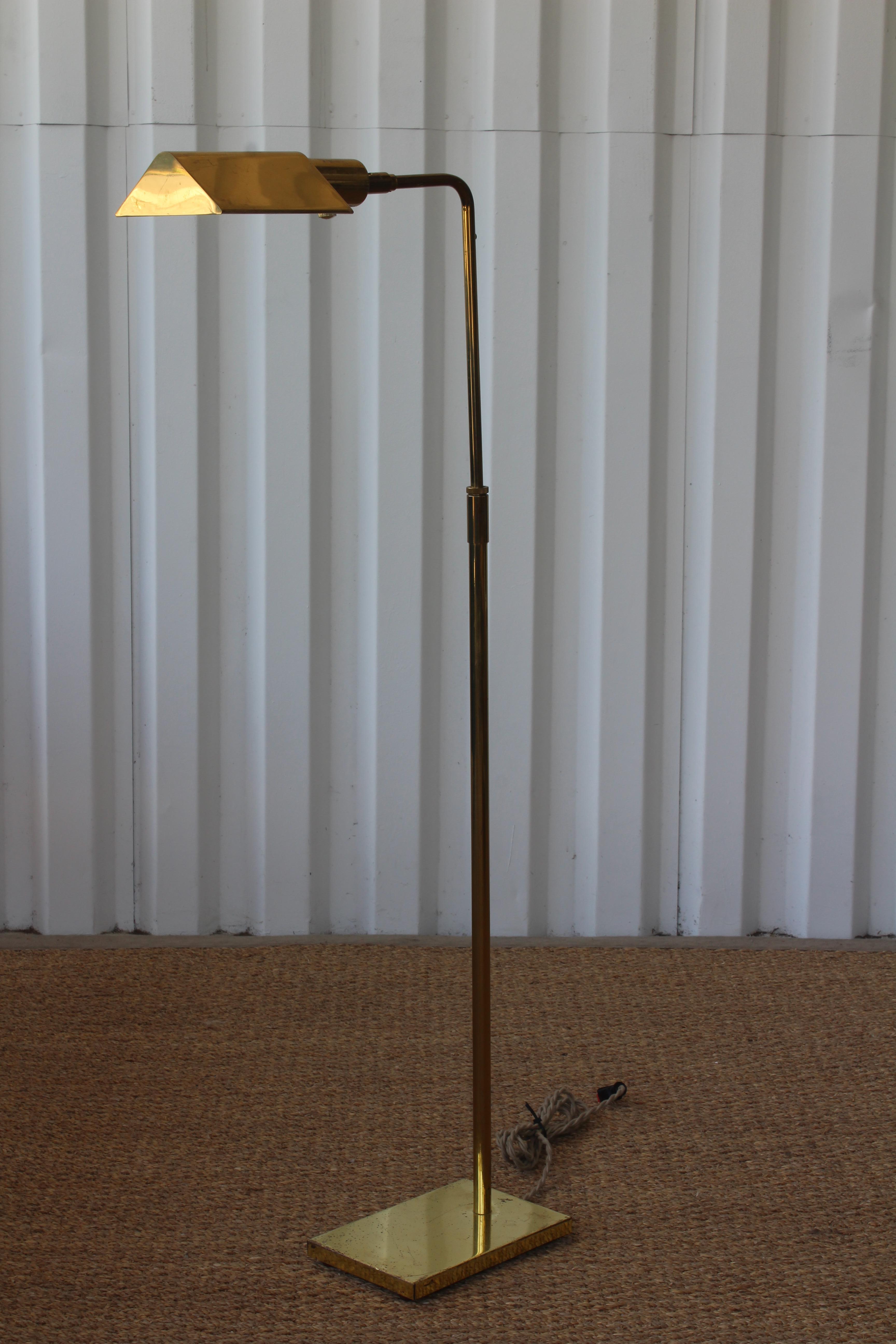Vintage 1970s brass pharmacy lamp by Koch & Lowy. This lamp shows signs of wear. New wiring and cord.