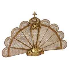 Antique Brass pierced peacock fire fan