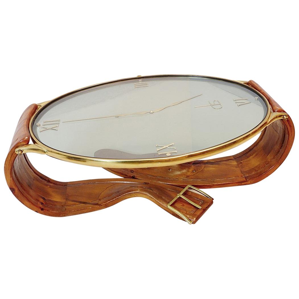 Brass, Pine and Glass "Wristwatch" Coffee Table - Italy 1950s