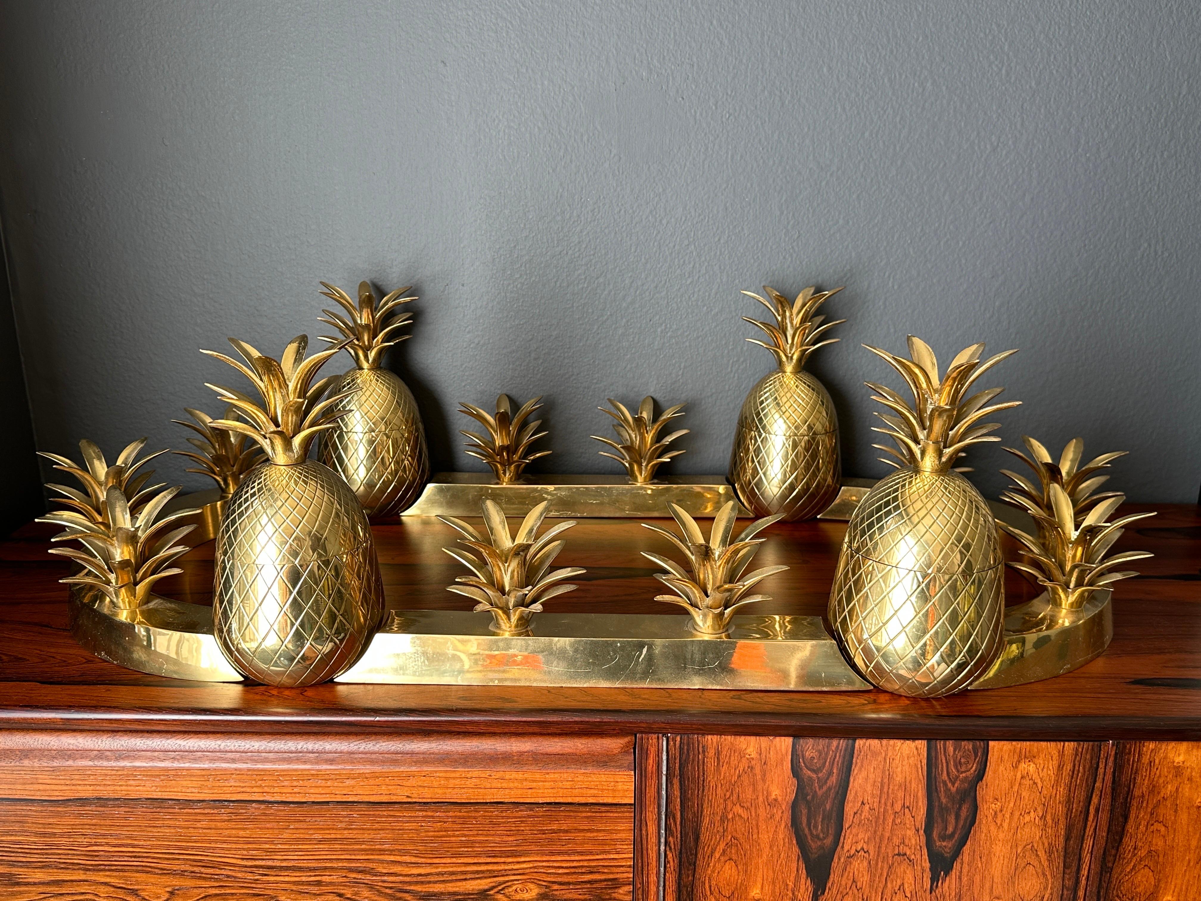 Brass pineapple centerpiece / candleholder. Pineapples can also be used to store candy or nuts.