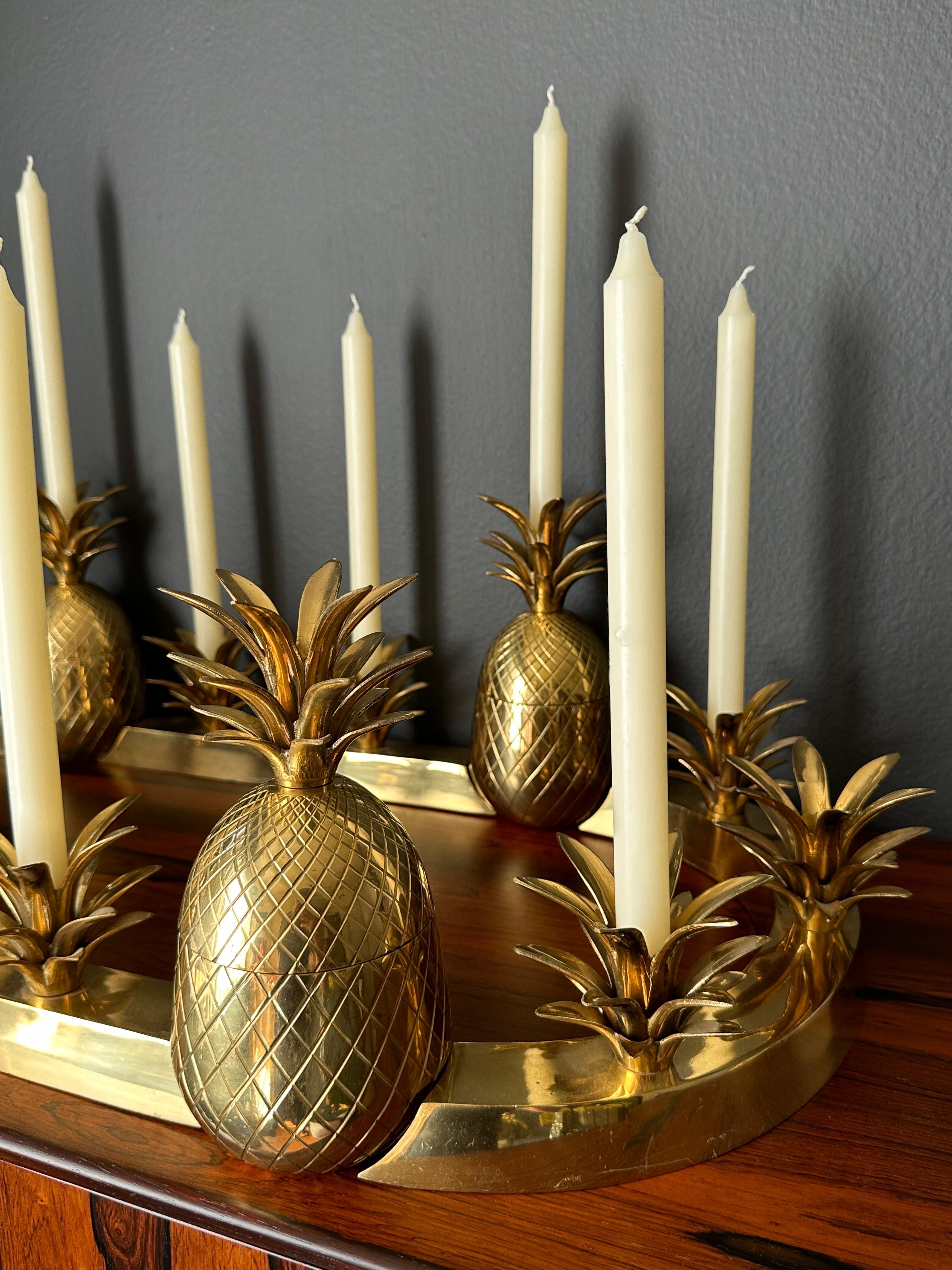 Hollywood Regency Brass Pineapple Centerpiece Candleholder Candy Dish For Sale