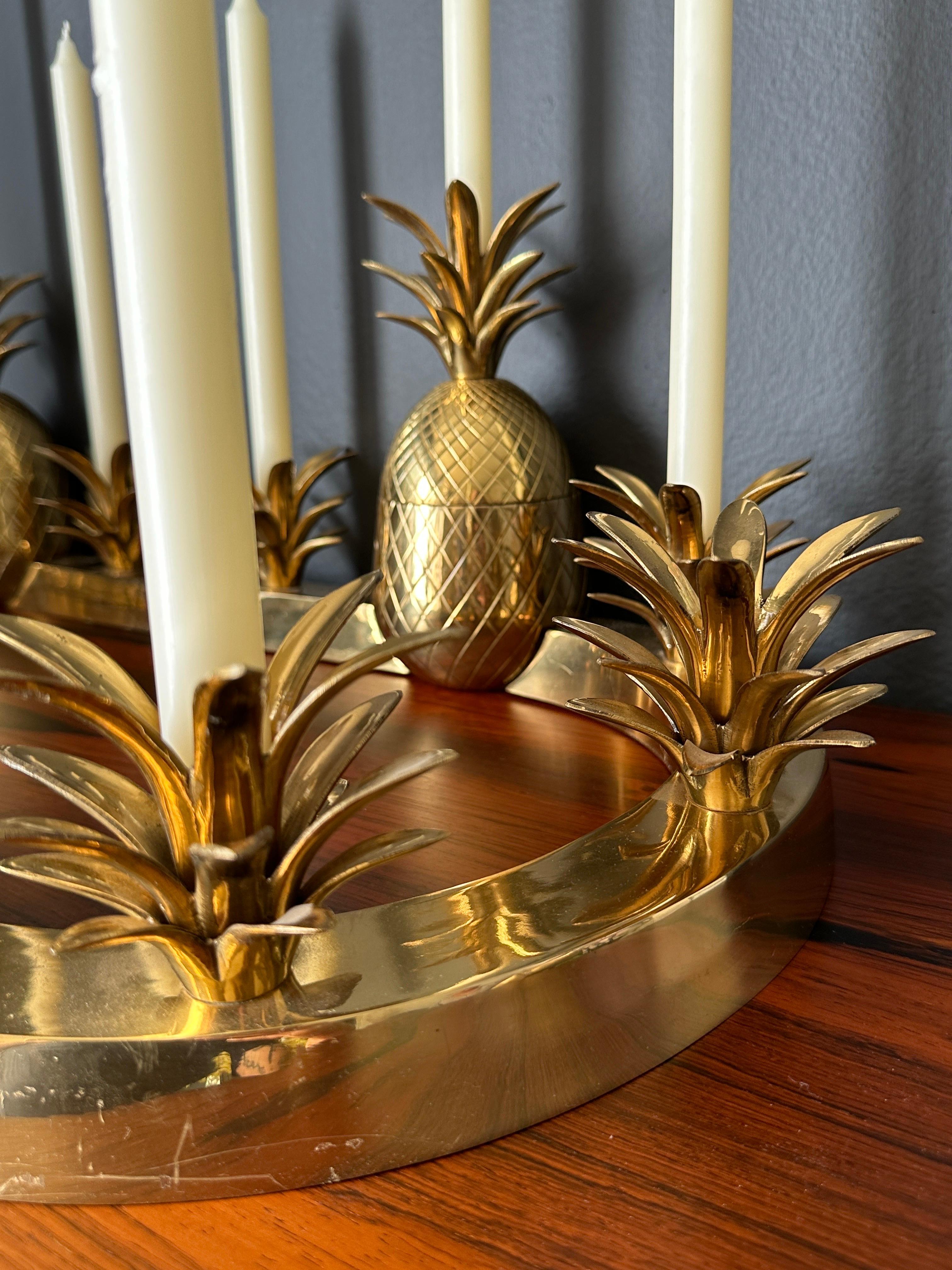 Late 20th Century Brass Pineapple Centerpiece Candleholder Candy Dish For Sale