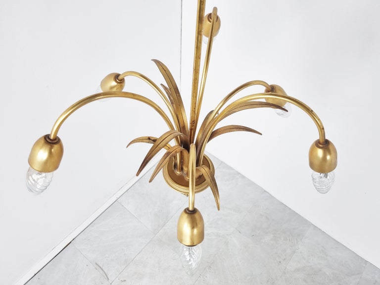 Brass pineapple chandelier, 1970s For Sale at 1stDibs