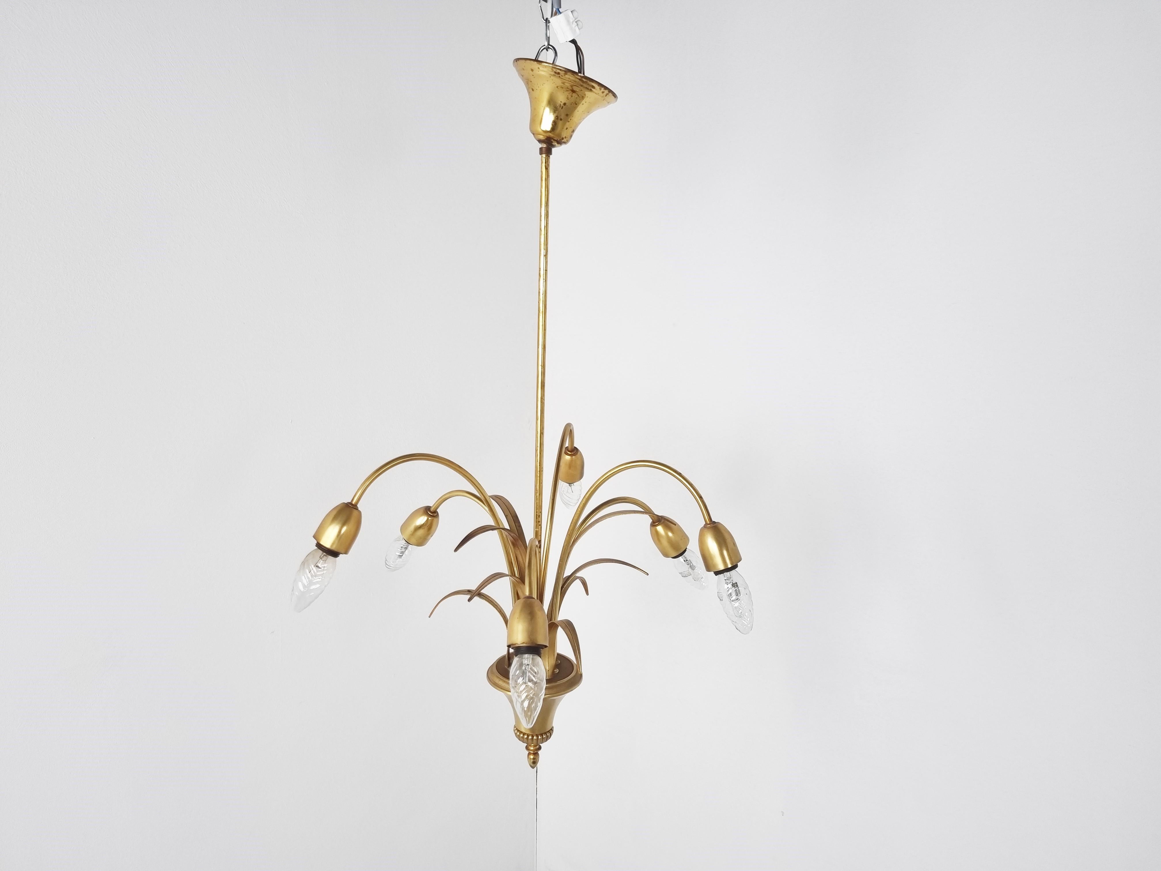 Brass pineapple chandelier, 1970s For Sale 1