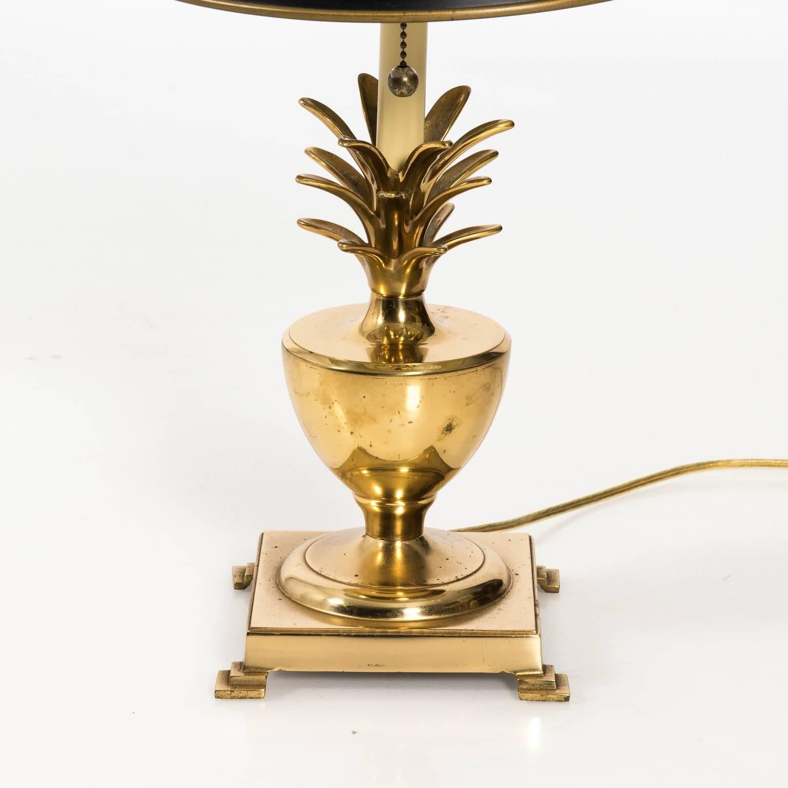 Mid-Century Modern Brass Pineapple Lamp with Tole Shade