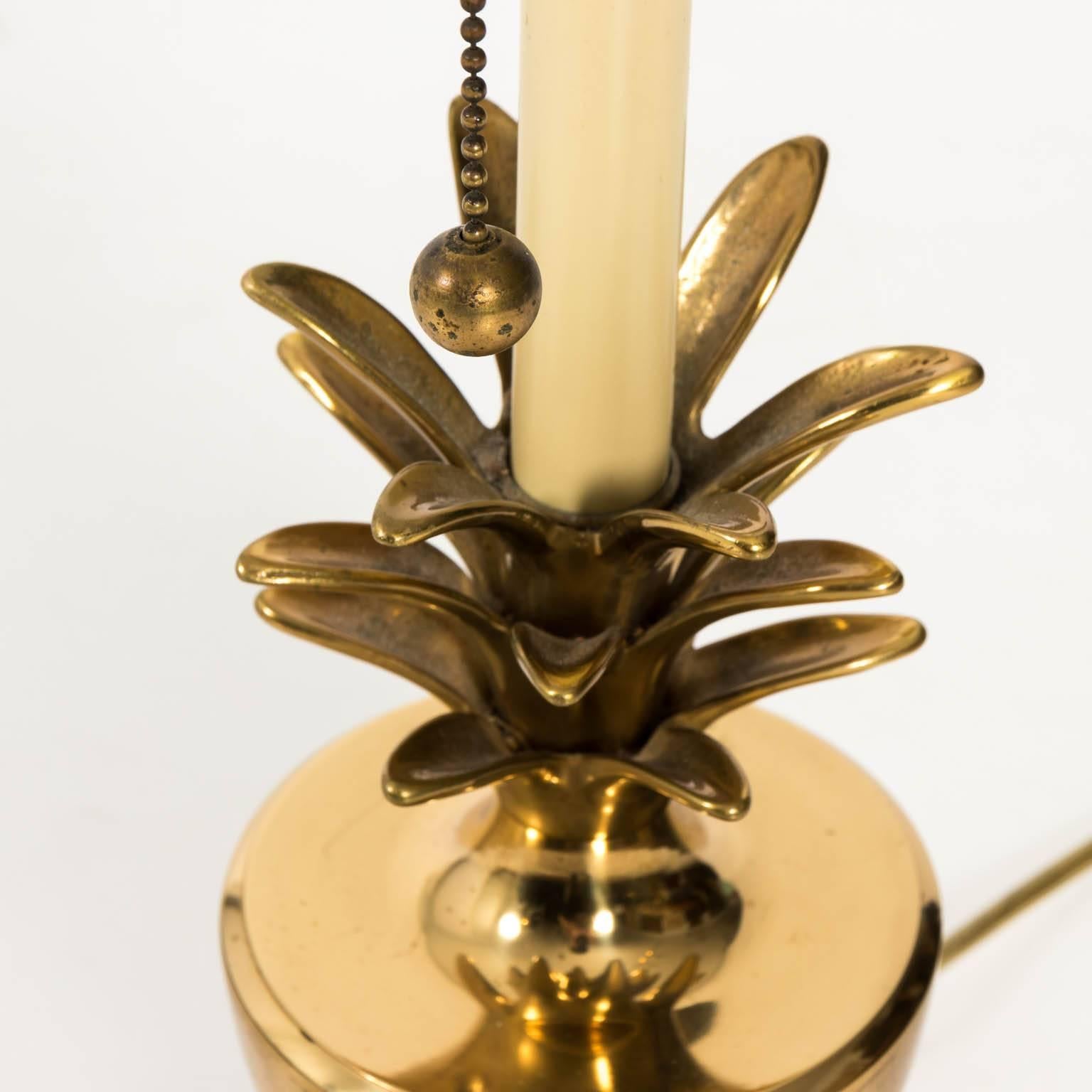 20th Century Brass Pineapple Lamp with Tole Shade