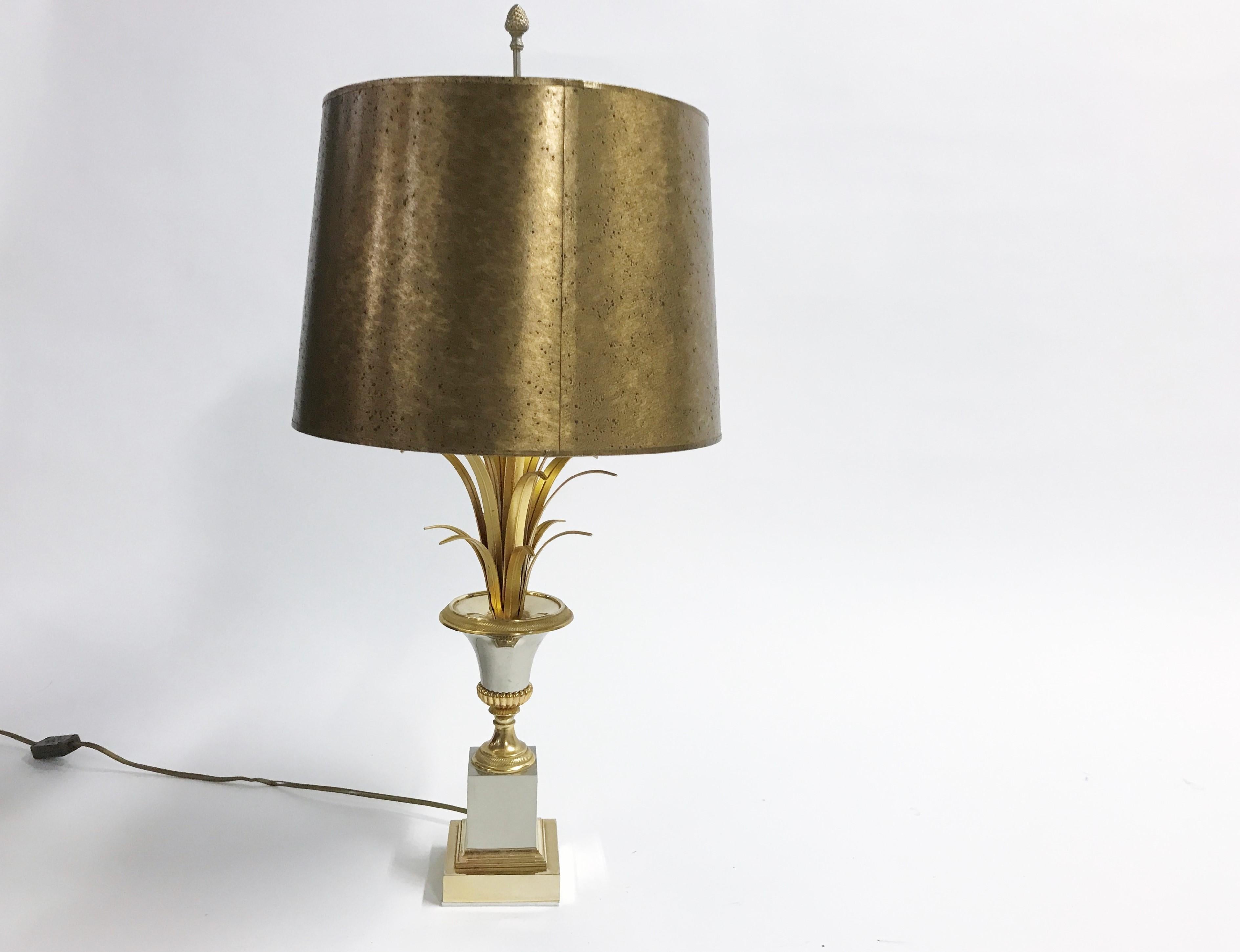Belgian Brass Pineapple Leaf Table Lamp, 1960s