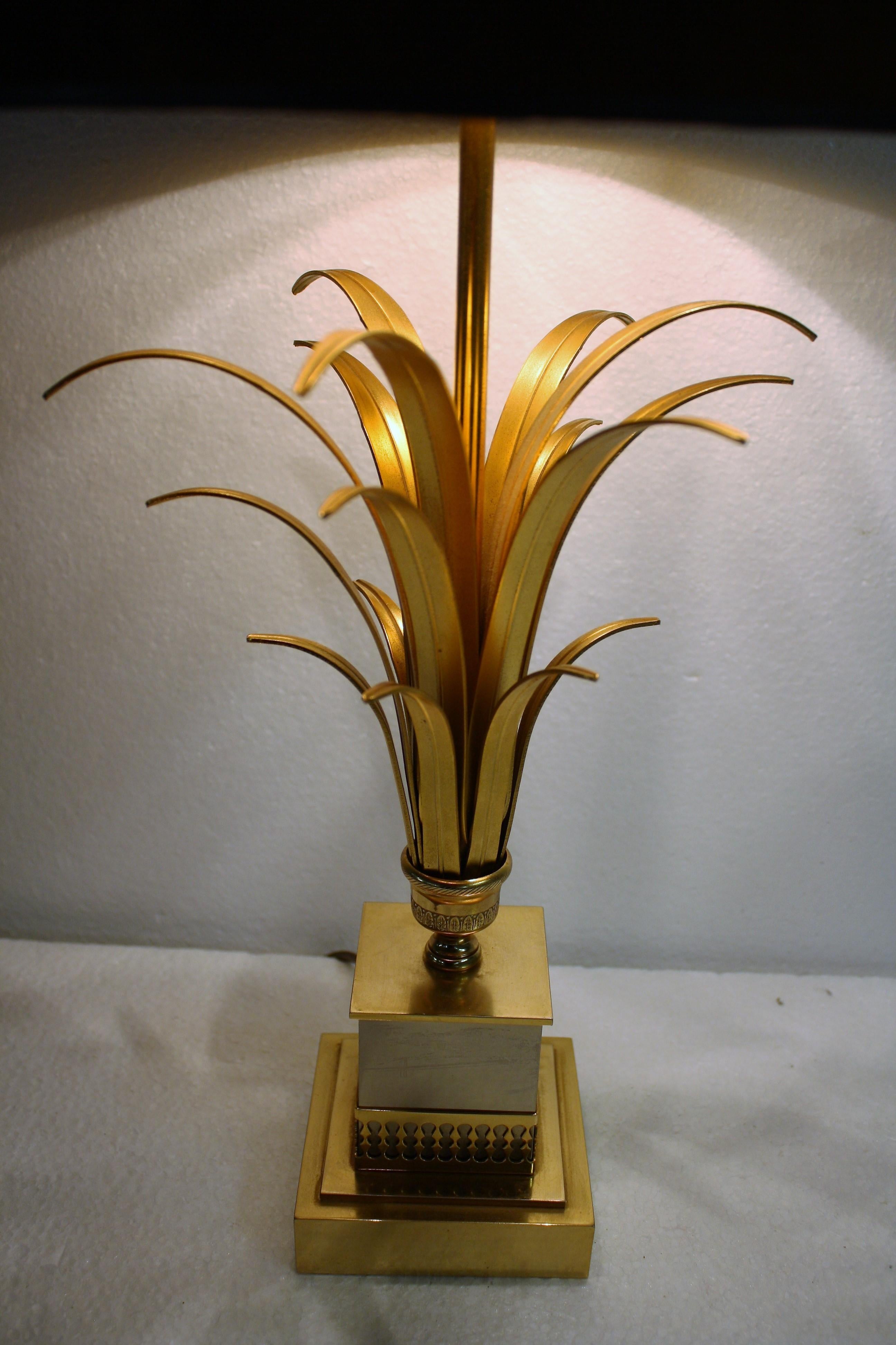 Hollywood Regency Brass Pineapple Leaf Table Lamp, 1970s