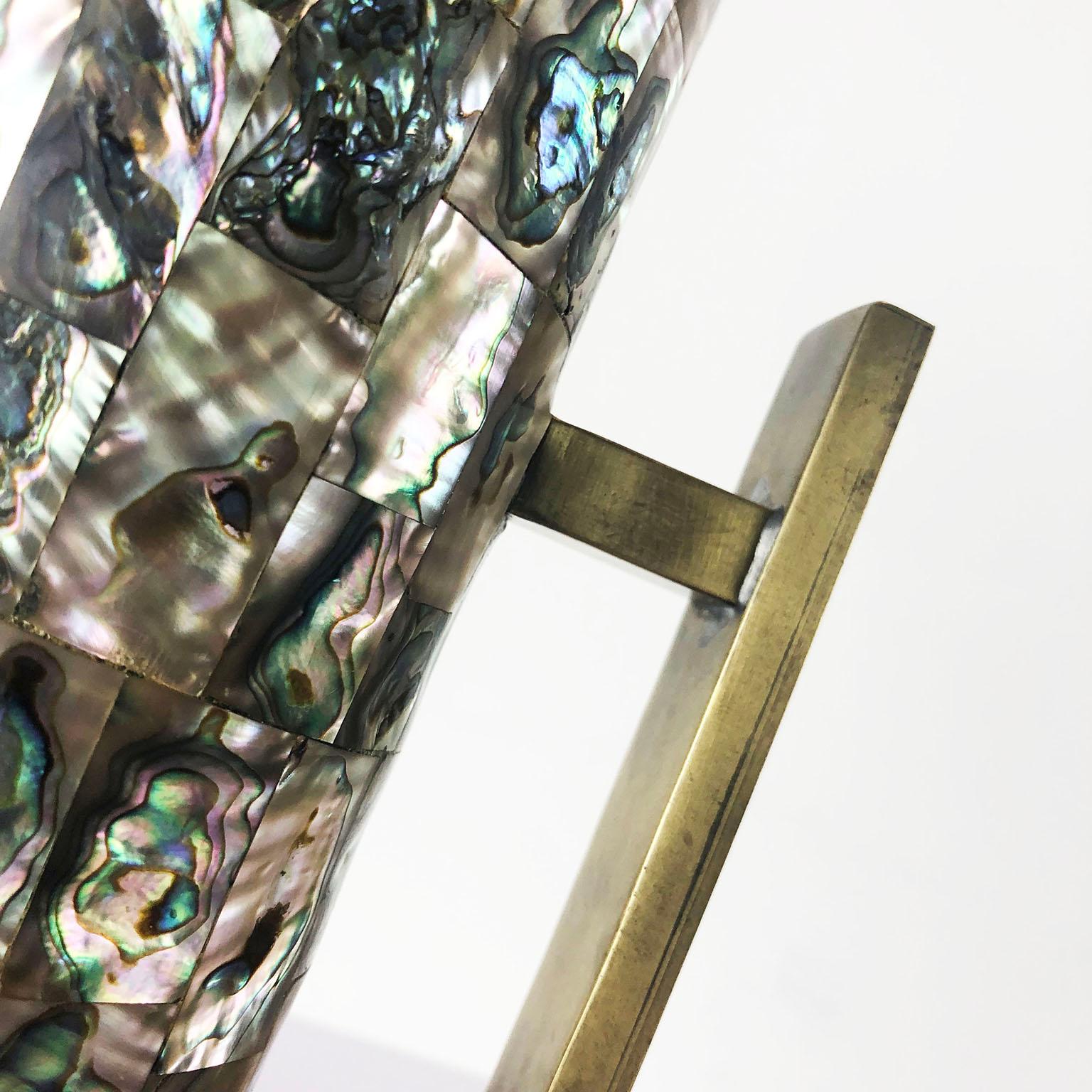 Mid-Century Modern Brass Pitcher with Abalone Inlays Attributed to Los Castillo Taxco