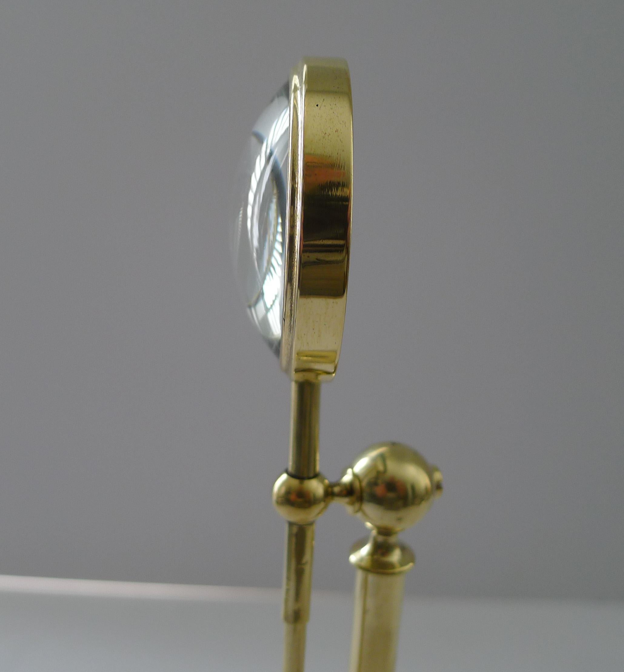 British Brass Pivoting Bullseye Magnifying Glass / Lens on Stand c.1915 For Sale