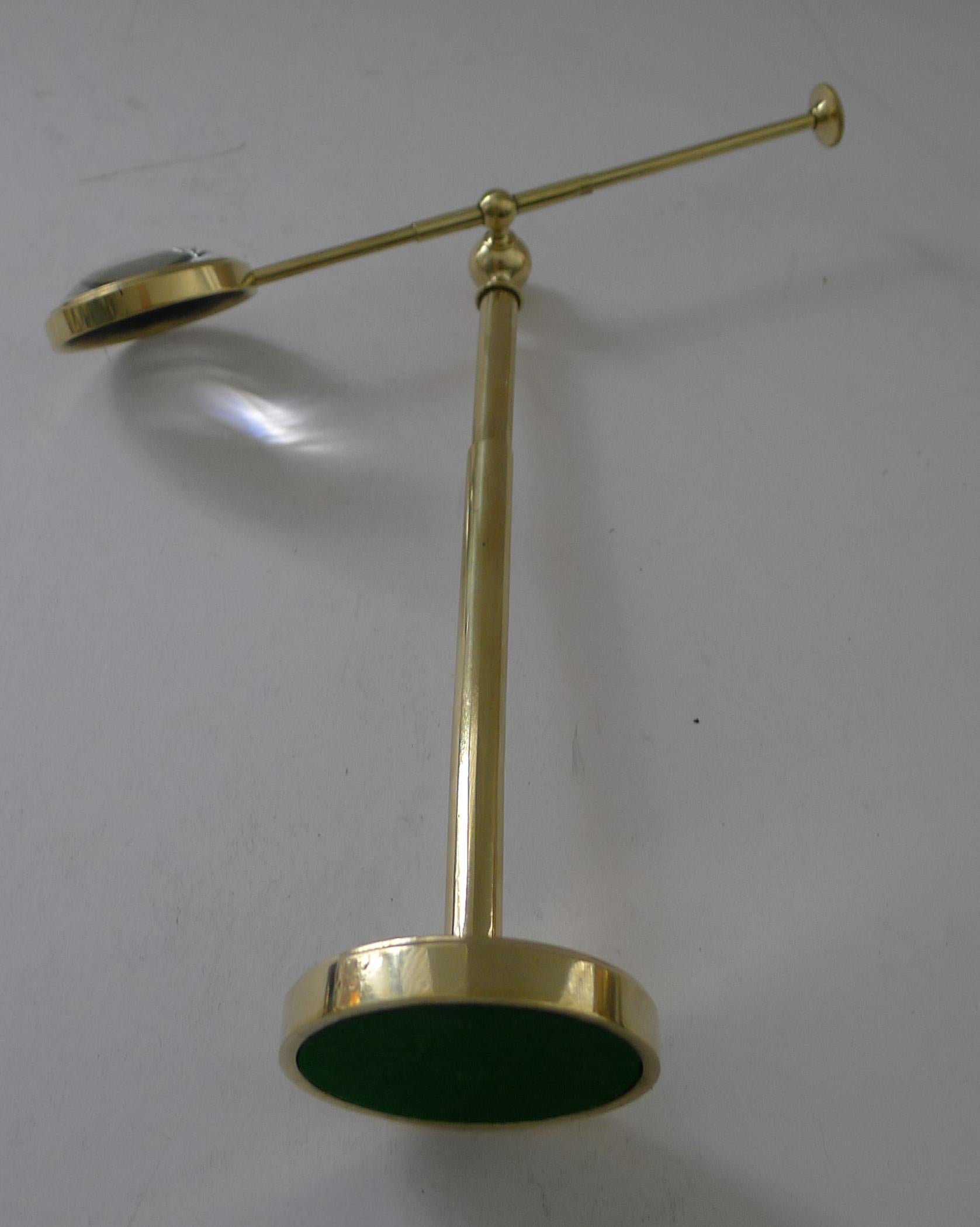 Brass Pivoting Bullseye Magnifying Glass / Lens on Stand c.1915 For Sale 2