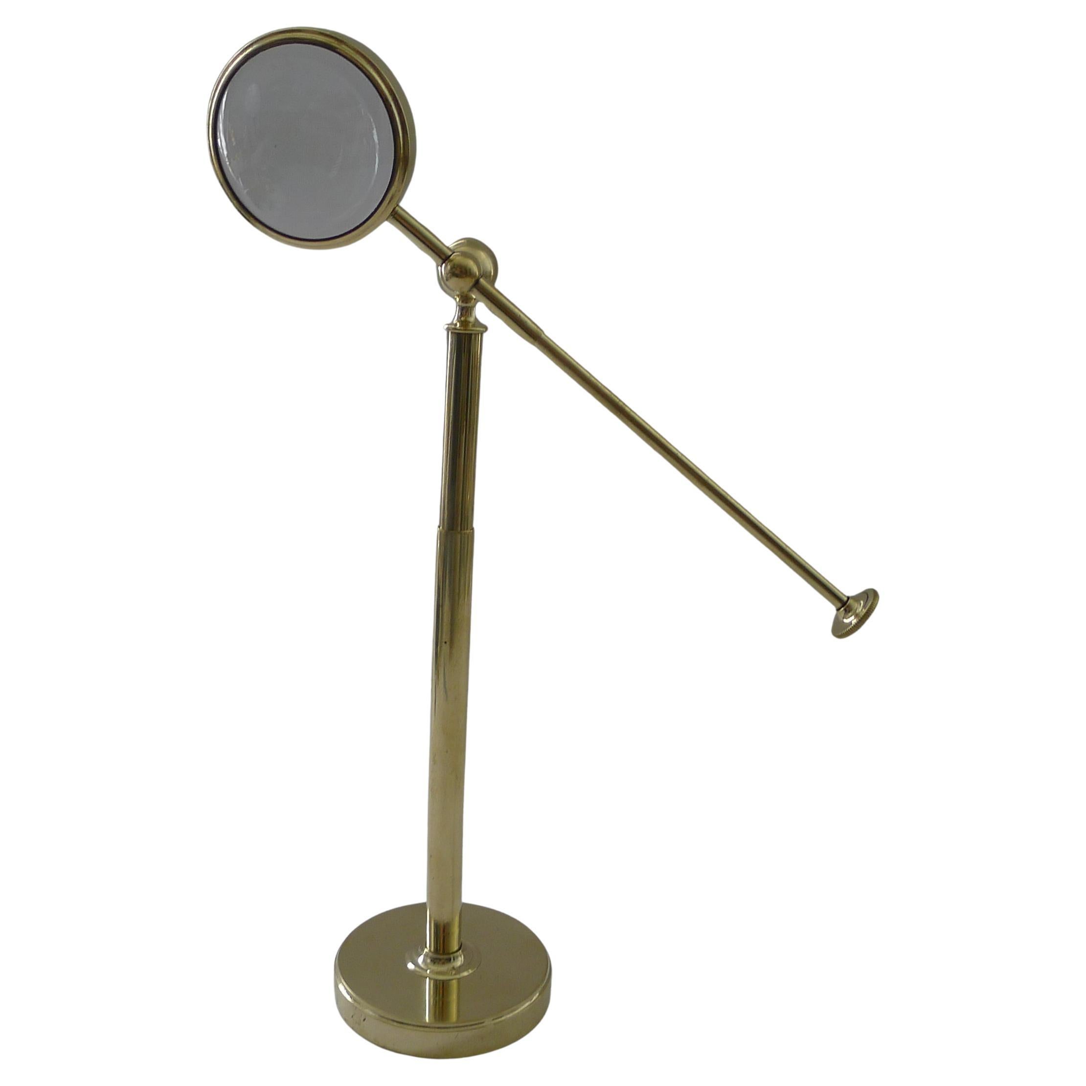 Brass Pivoting Bullseye Magnifying Glass / Lens on Stand c.1915 For Sale