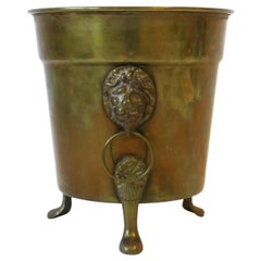 Retro Brass Plant Pot Holder Cachepot Jardinière with Lionhead Design