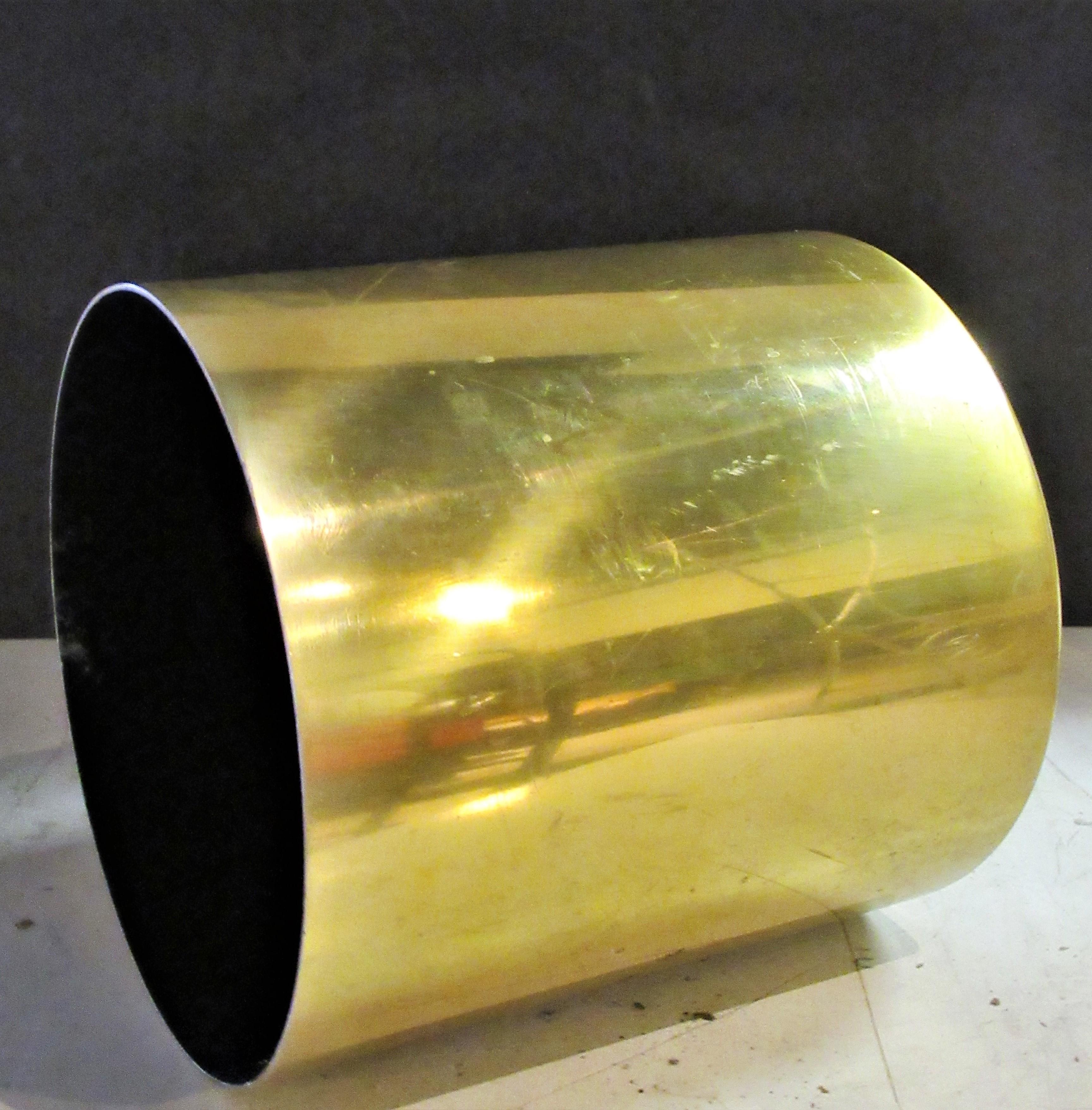 Modernist cylindrical aluminum metal planter in original brass finish by Paul Mayen for Habitat International. Circa 1970. Look at all pictures and read condition report in comment section.