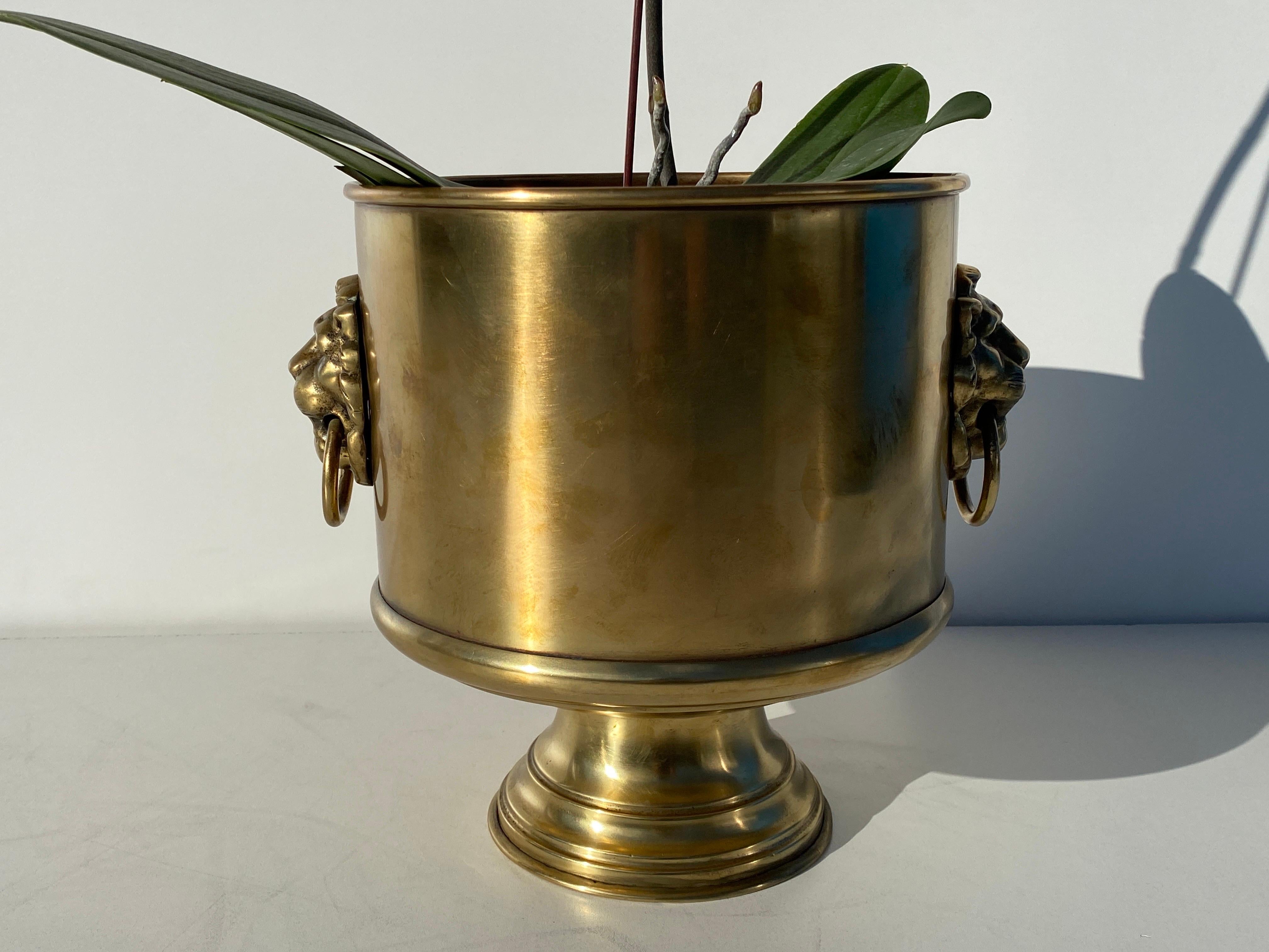 Hollywood Regency Brass Planter with Lion Morif For Sale