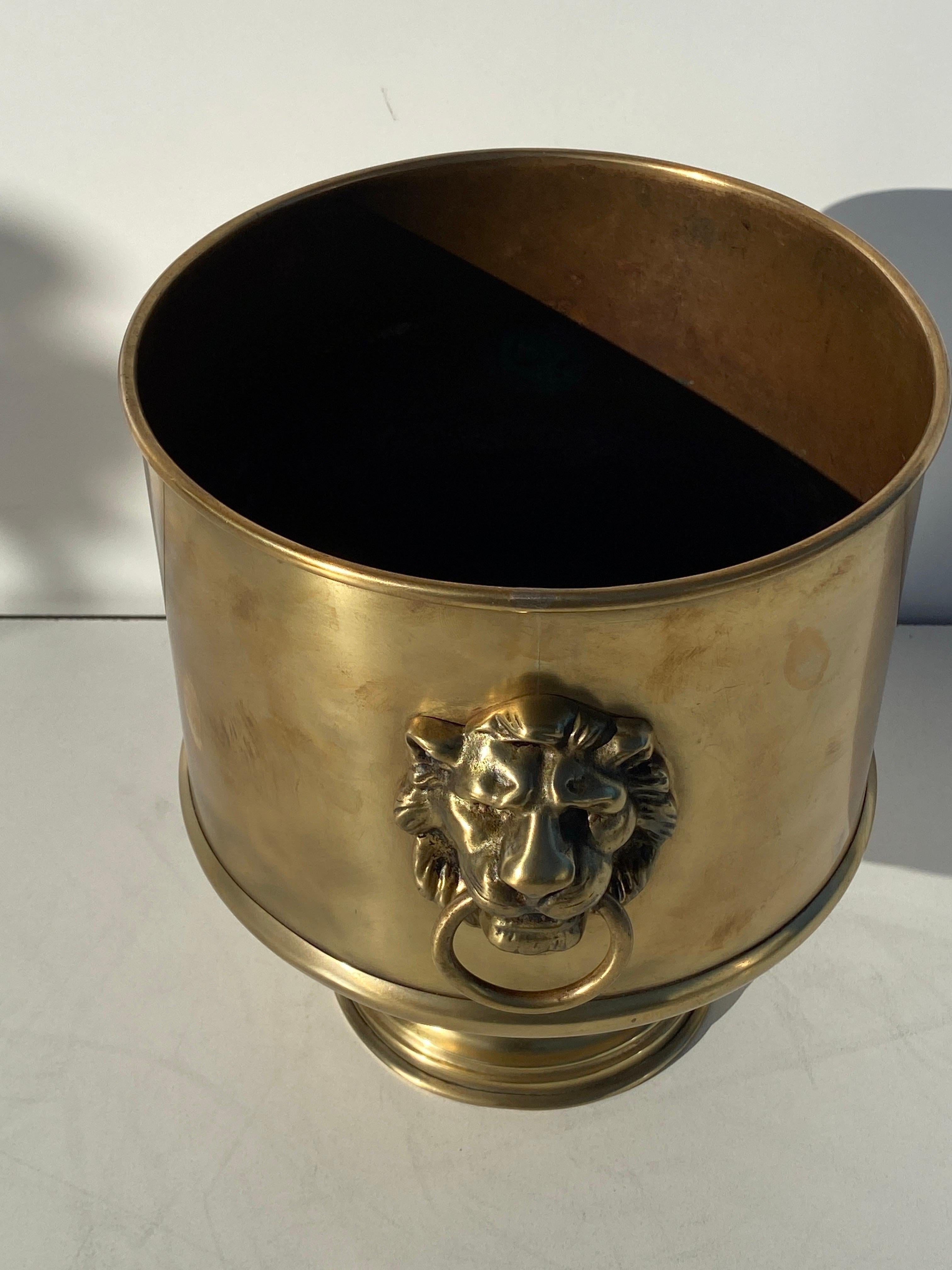 Patinated Brass Planter with Lion Morif For Sale