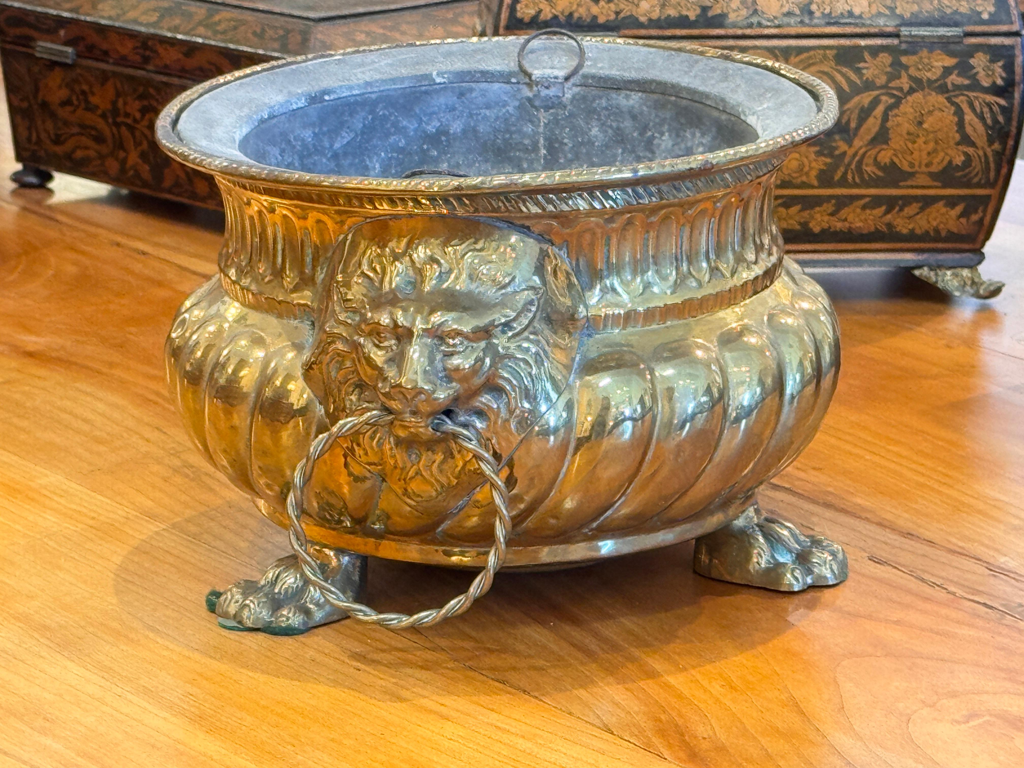 English Brass Planter With Paw Feet For Sale
