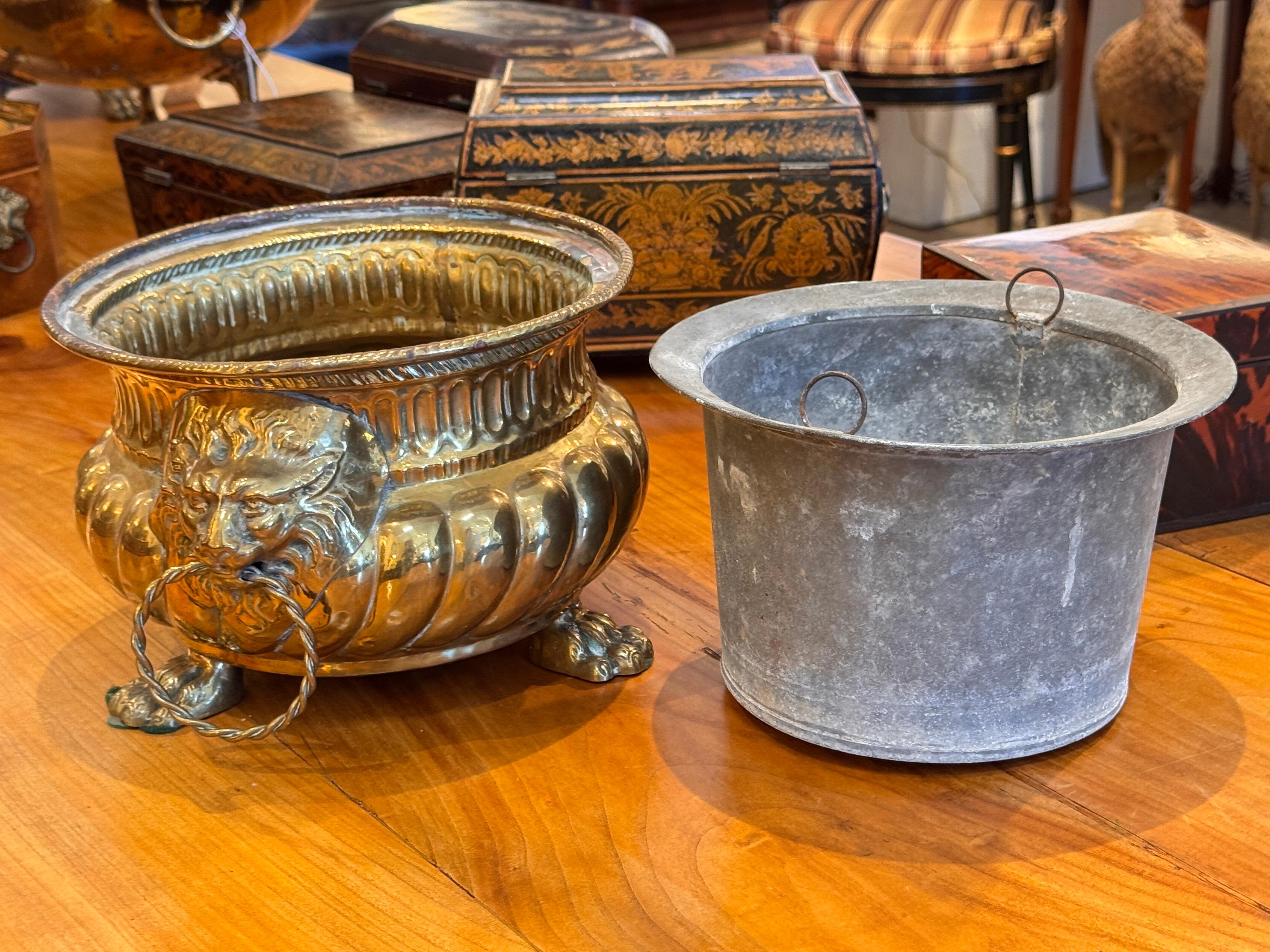 19th Century Brass Planter With Paw Feet For Sale
