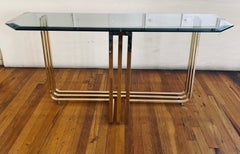 Brass Plated and Beveled Glass Postmodern Console Sofa Table