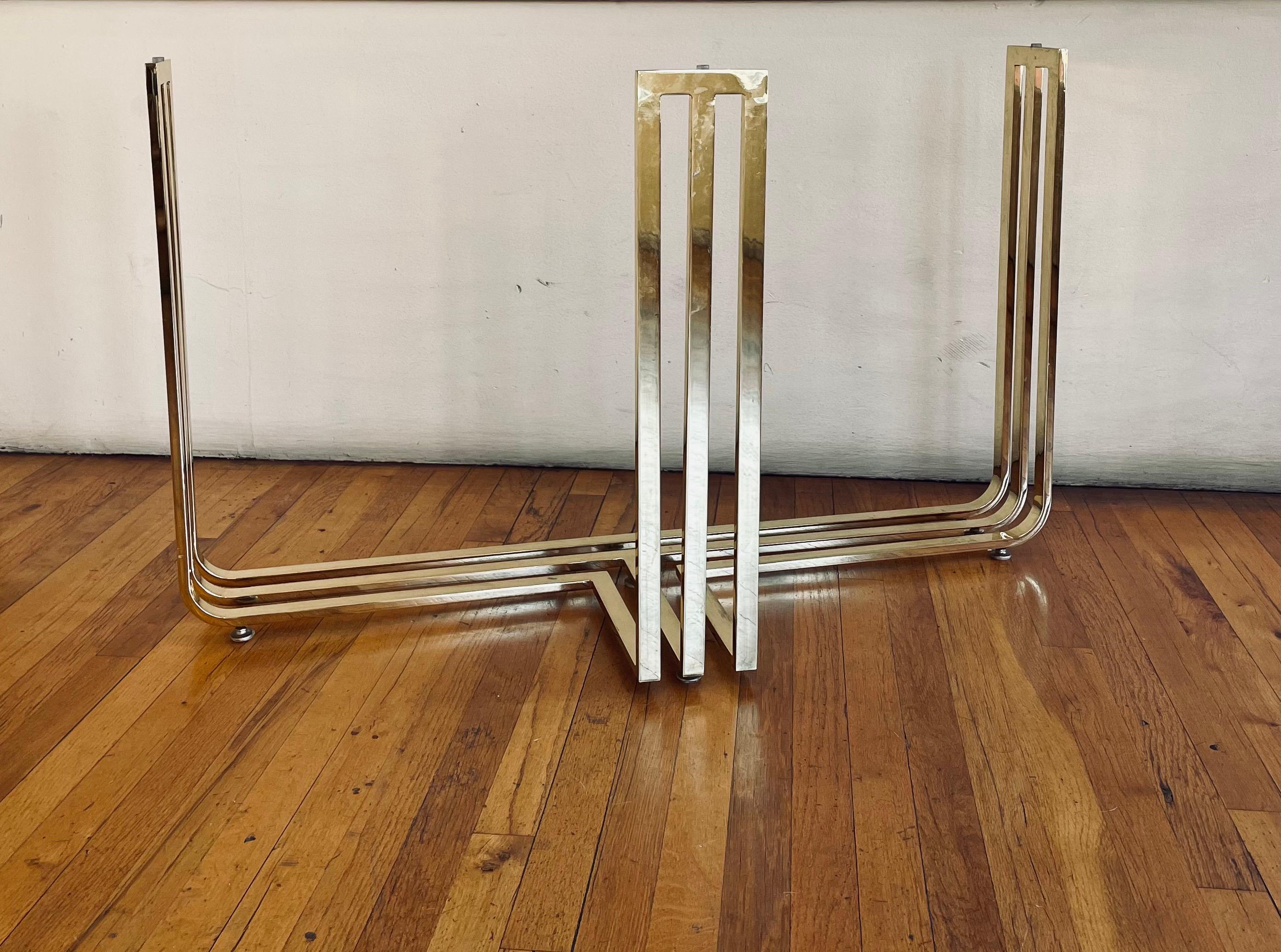 Brass Plated and Beveled Glass Postmodern Console Sofa Table In Excellent Condition For Sale In San Diego, CA