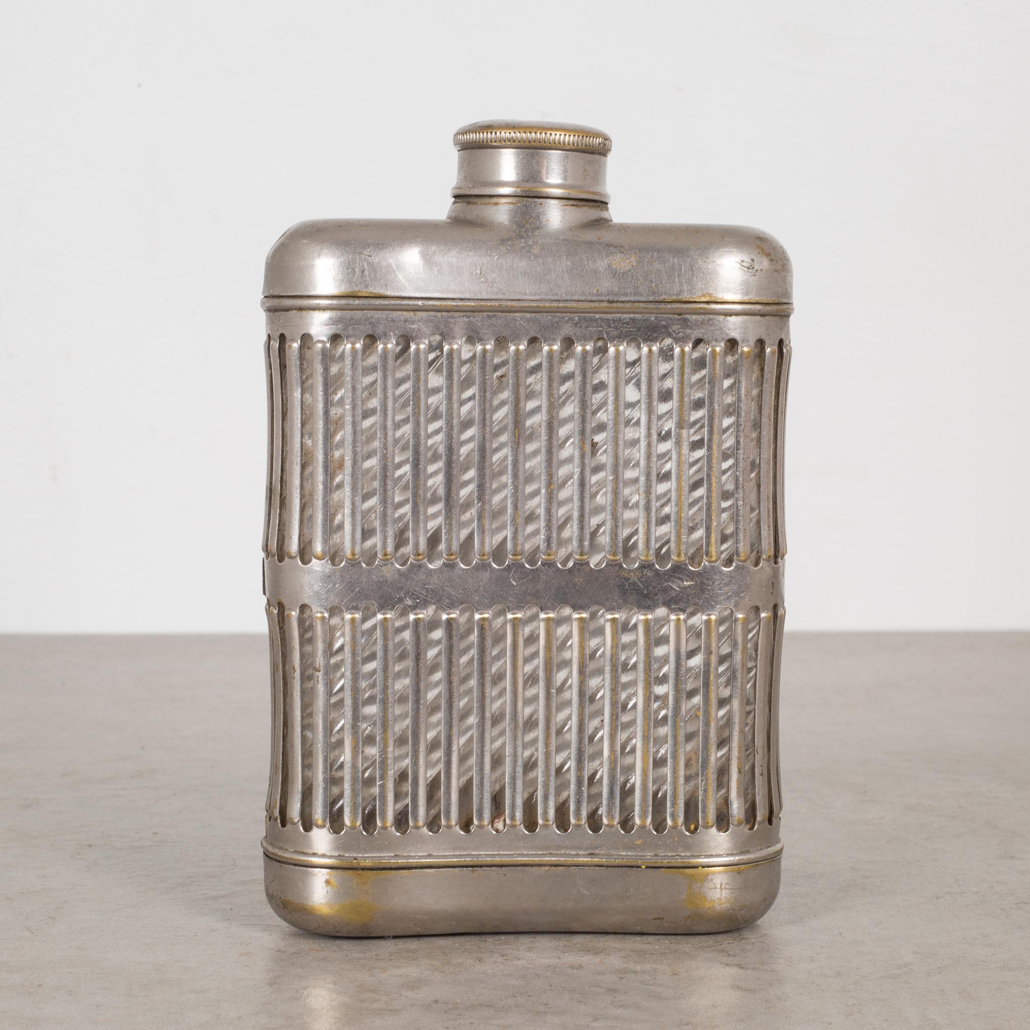 20th Century Brass Plated Caged Glass Flask c.1920
