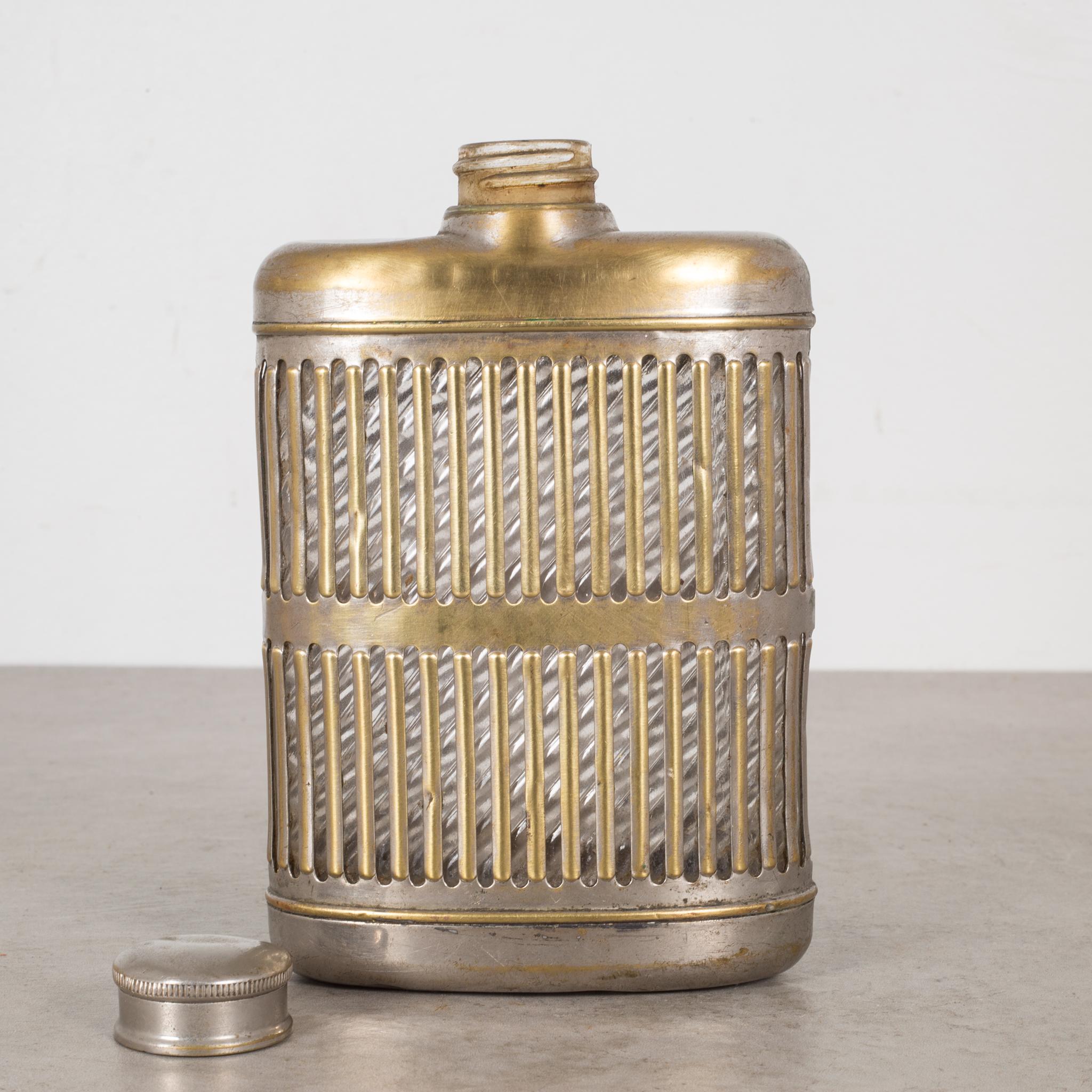 Brass Plated Caged Glass Flask c.1920 3