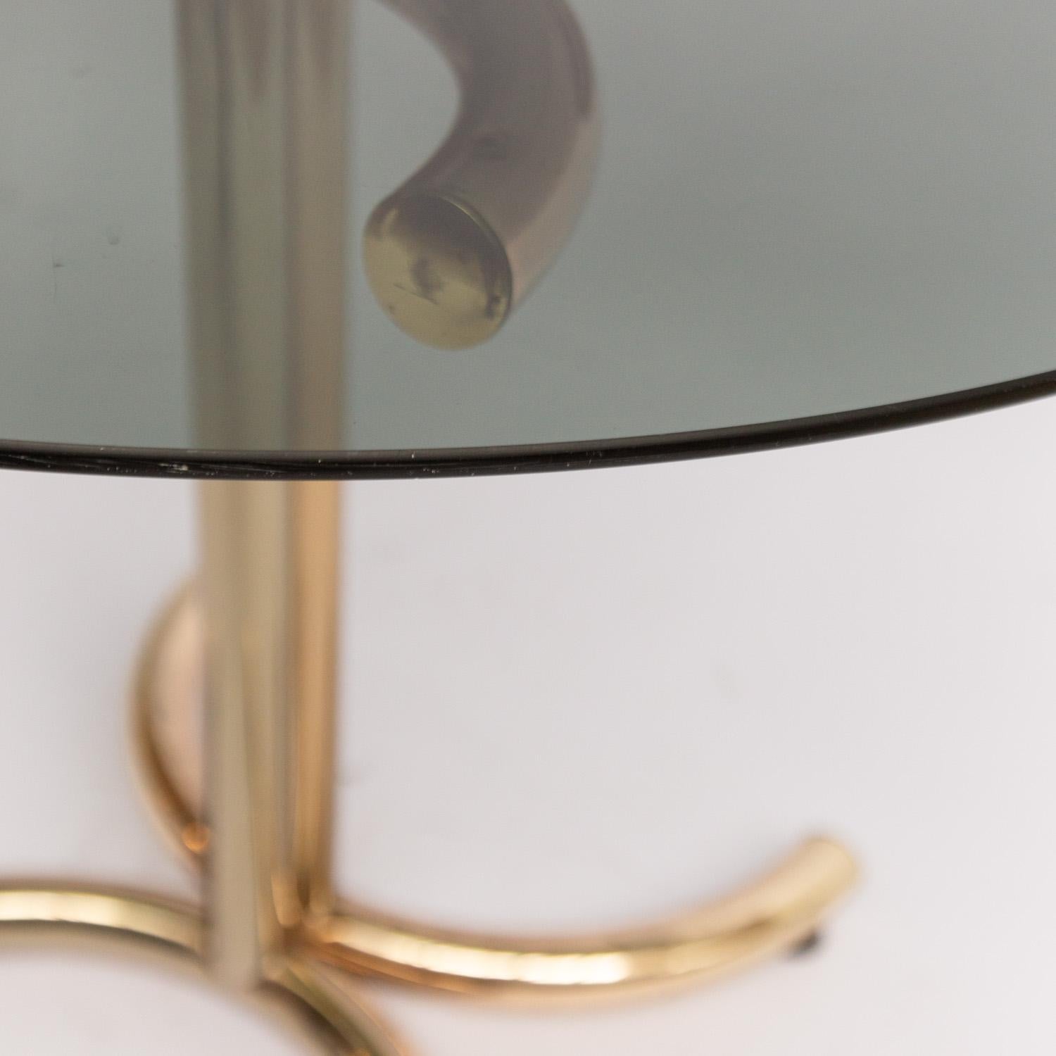 Brass Plated Chrome Base and Smoked Glass Round Dining Table by Giotto Stoppino In Good Condition In Hilversum, NL