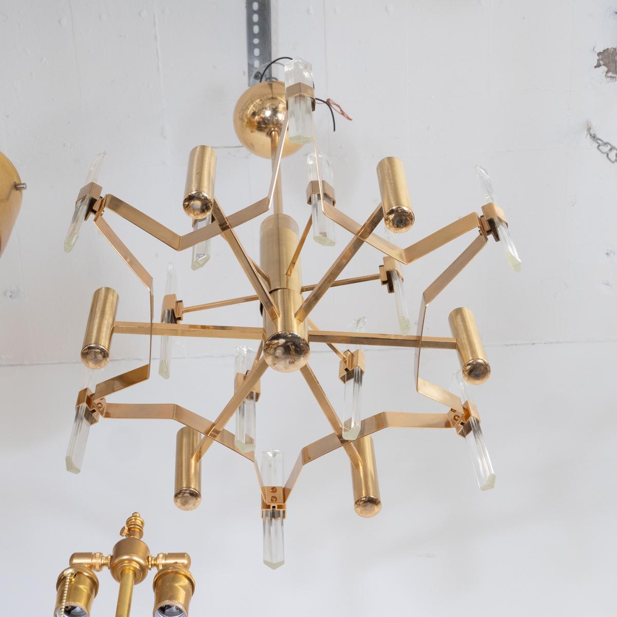 Brass Plated Crystal Prism Chandelier by Sciolari For Sale 1