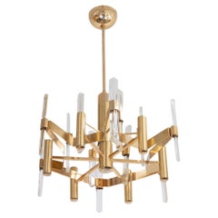 Brass Plated Crystal Prism Chandelier by Sciolari