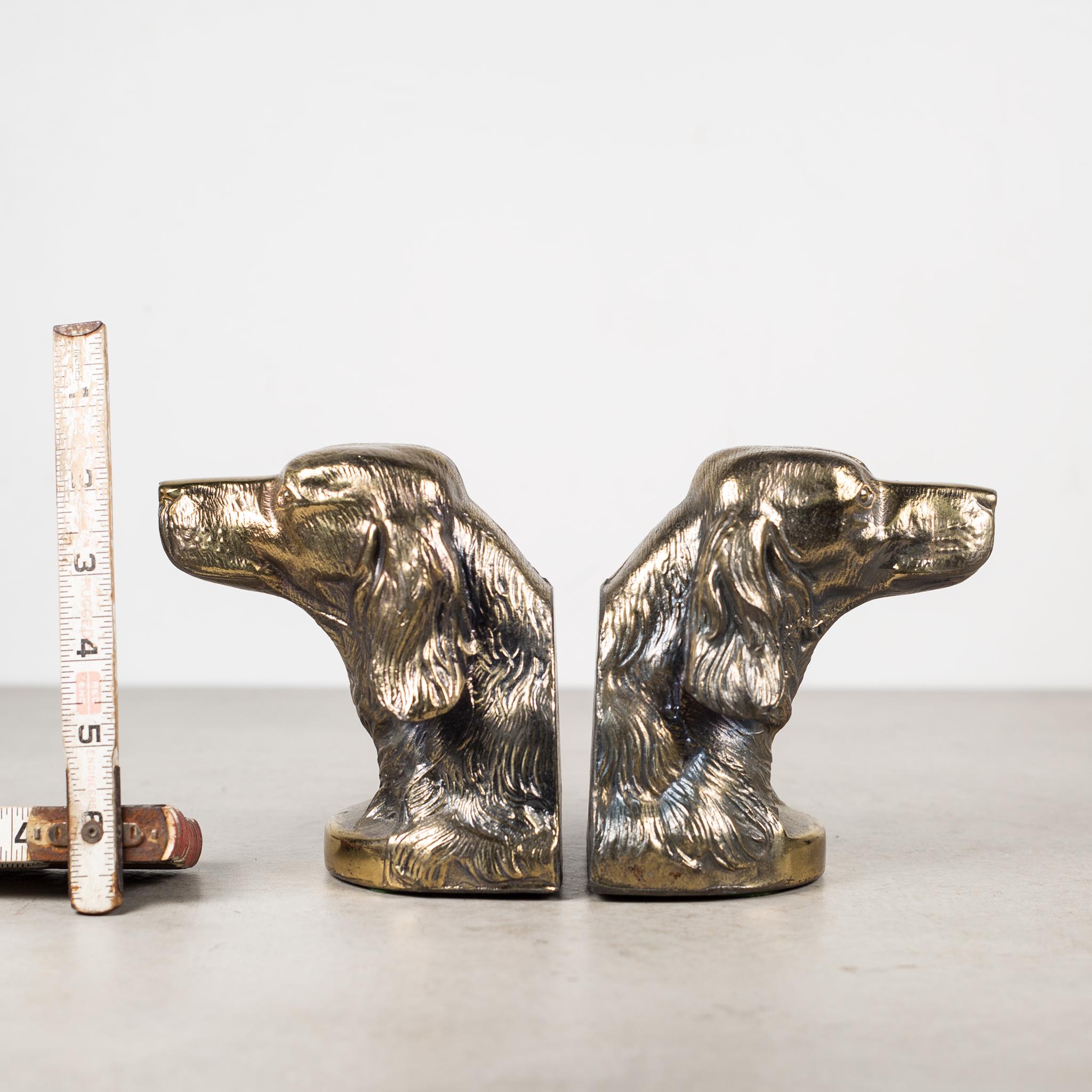 About

A pair of original brass plated bookends with original felt on the bottom. Both bookends are in good condition and have retained their brass finish and have the appropriate patina consistent with age and use.

Creator Unknown.
Date of