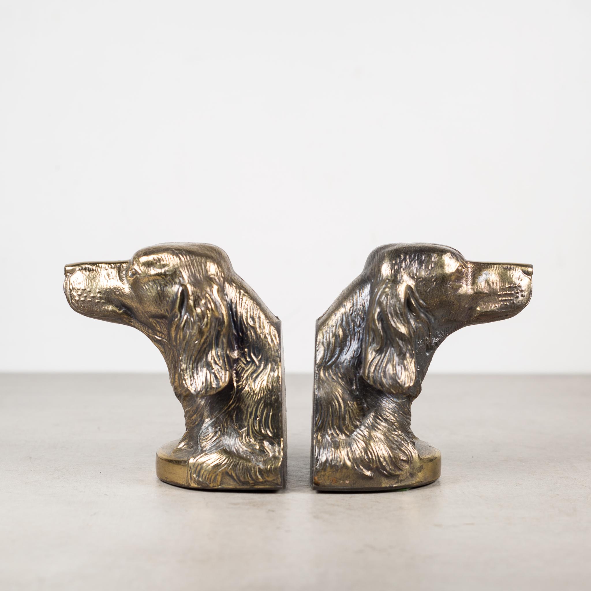 Industrial Brass Plated Dog Bookends, circa 1950