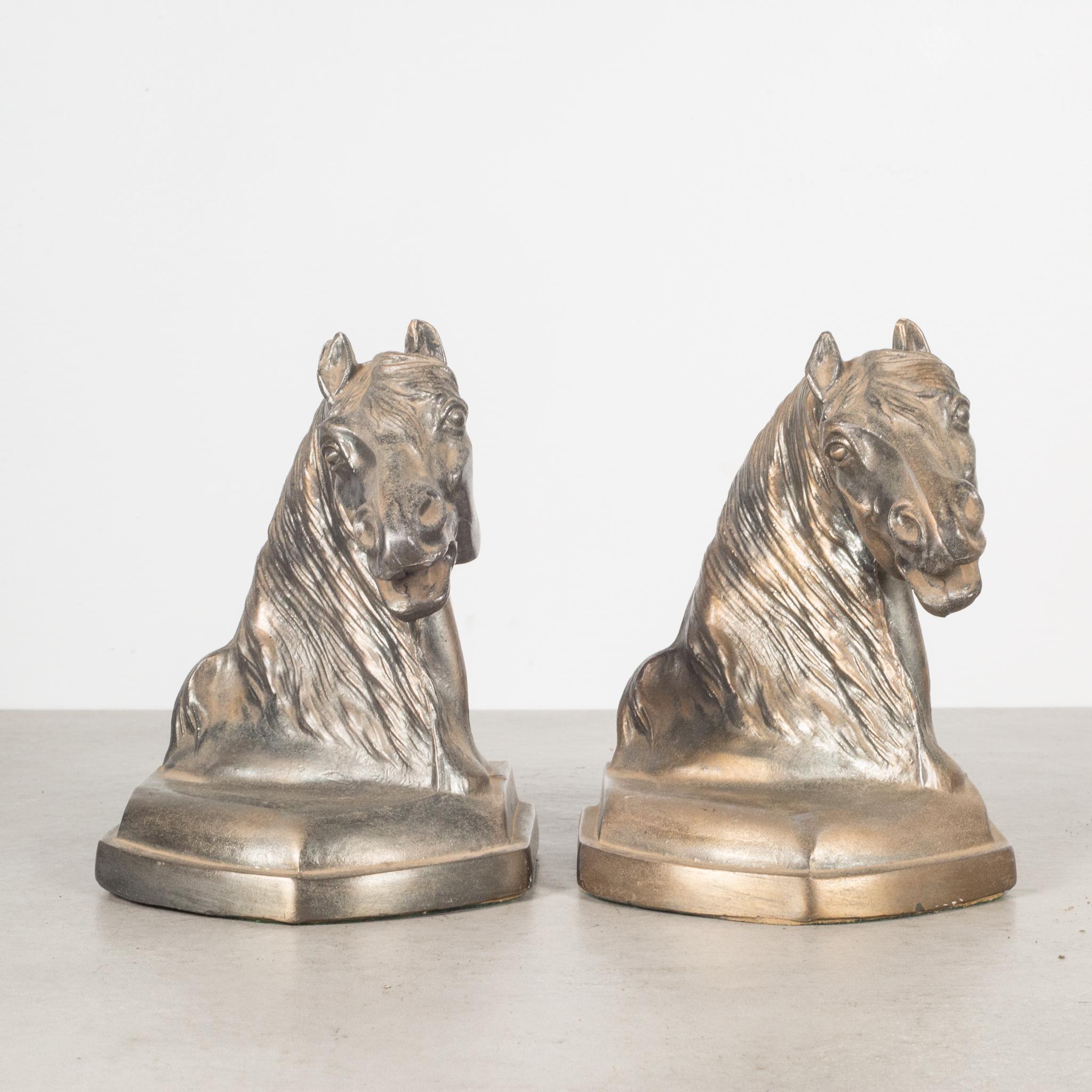 About

An original pair of brass plated horse bookends with original felt. Both pieces have retained their original brass finish and are in good condition.

Creator: Unknown.
Date of manufacture: c.1950-1970.
Materials and techniques: Brass