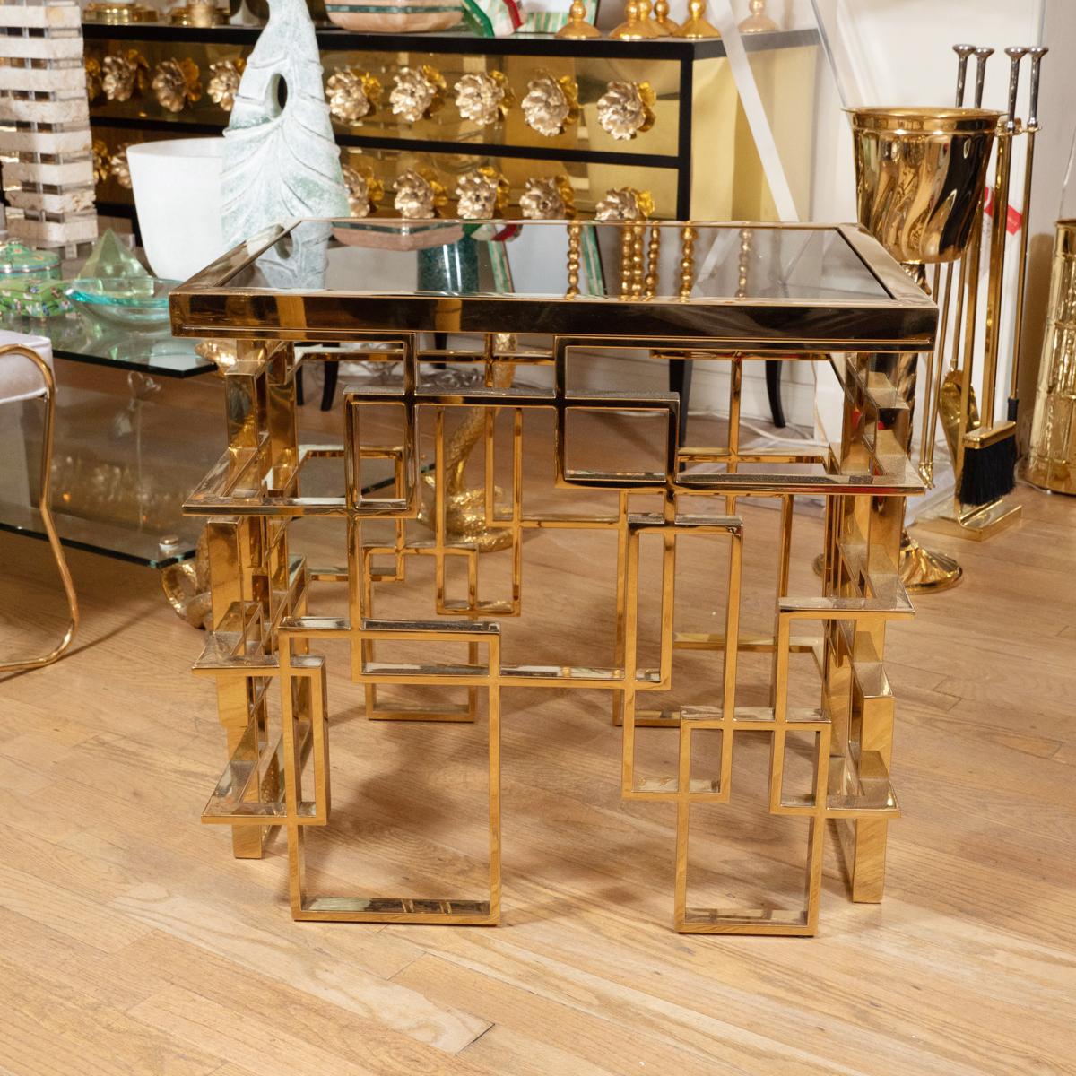 Mid-Century Modern Brass Plated Metal Side Table For Sale