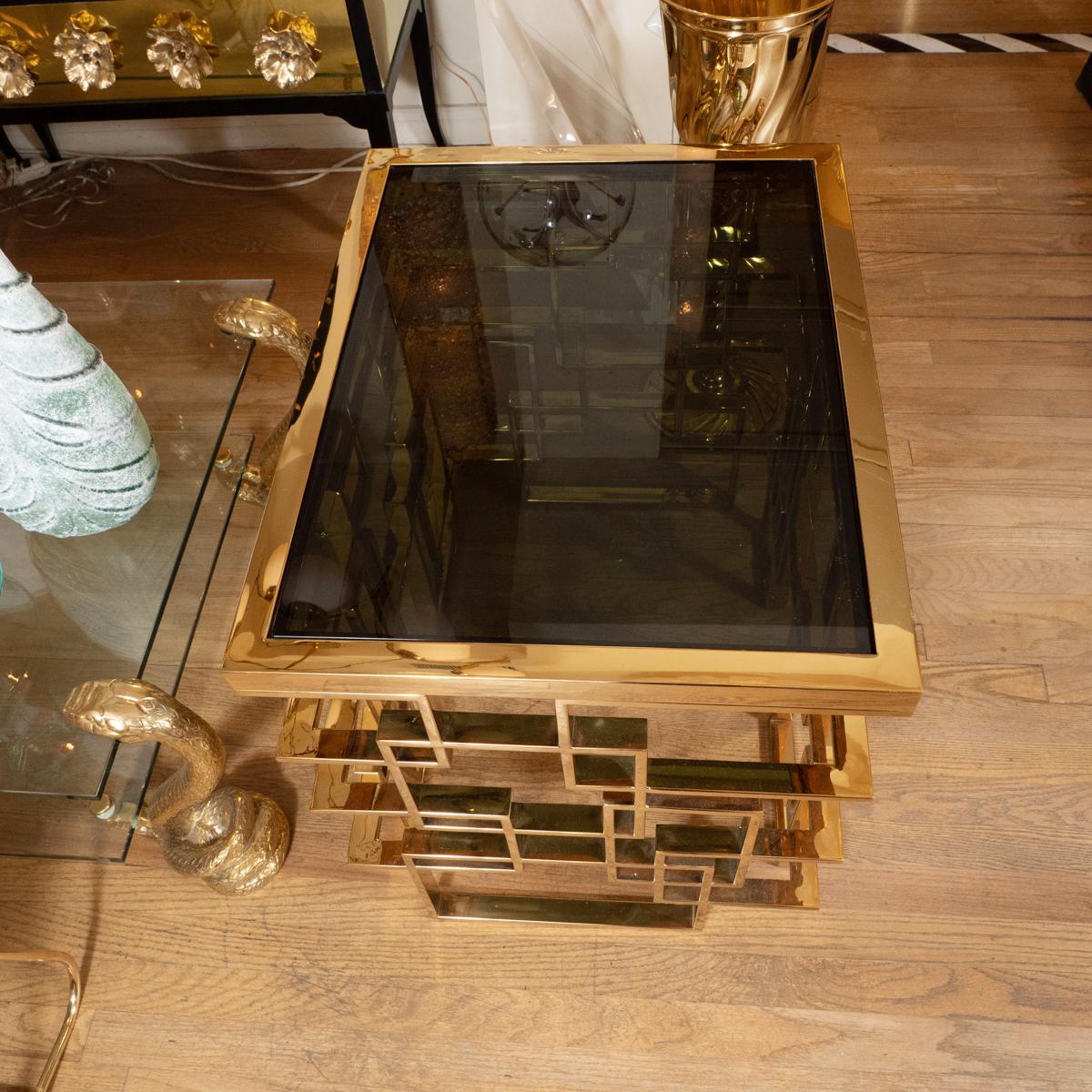 Italian Brass Plated Metal Side Table For Sale