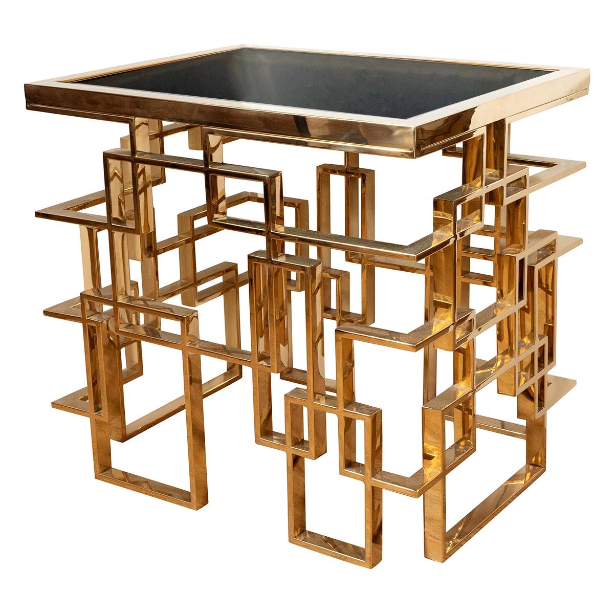 Brass Plated Metal Side Table For Sale