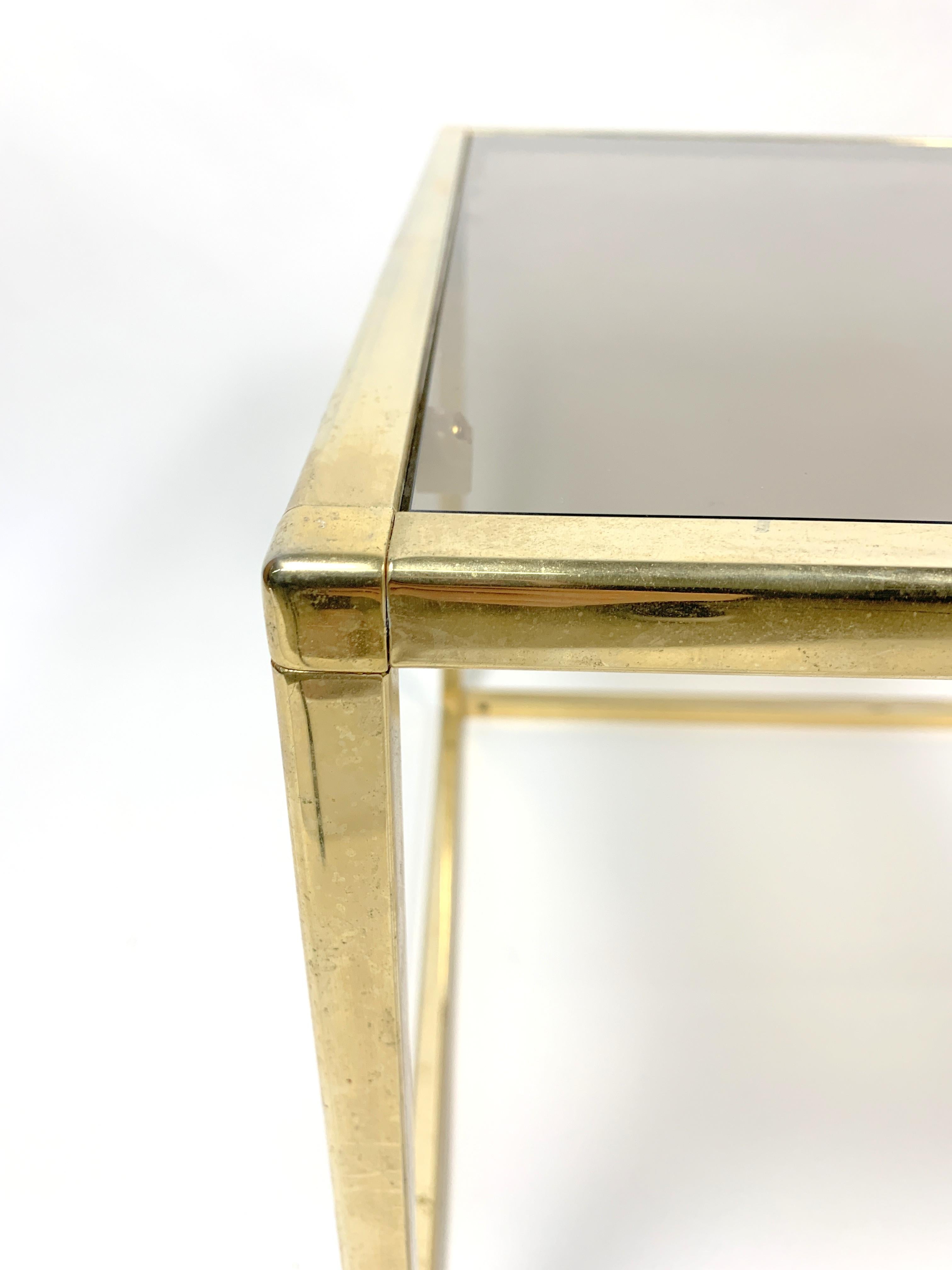 Mid-Century Modern Brass-Plated Rectangular Small Table with Glass Top, 1970s