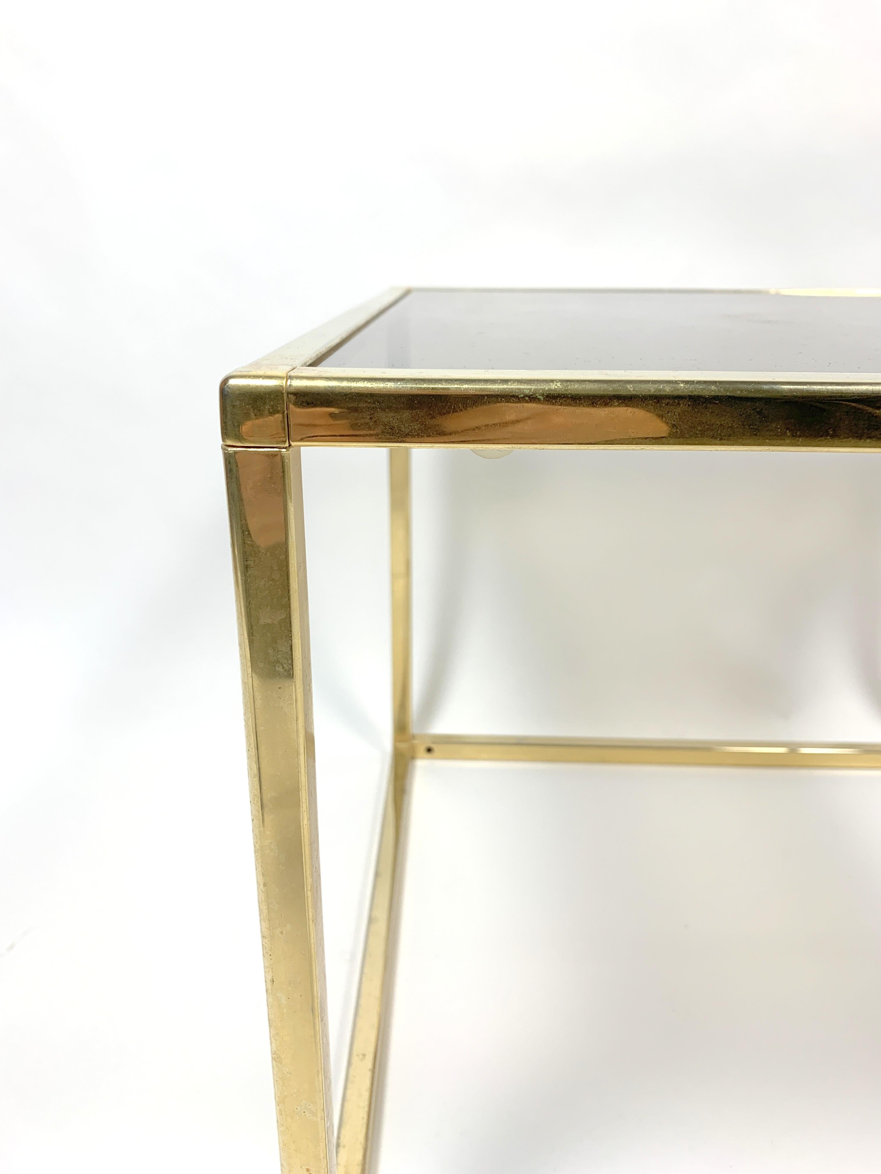 Late 20th Century Brass-Plated Rectangular Small Table with Glass Top, 1970s