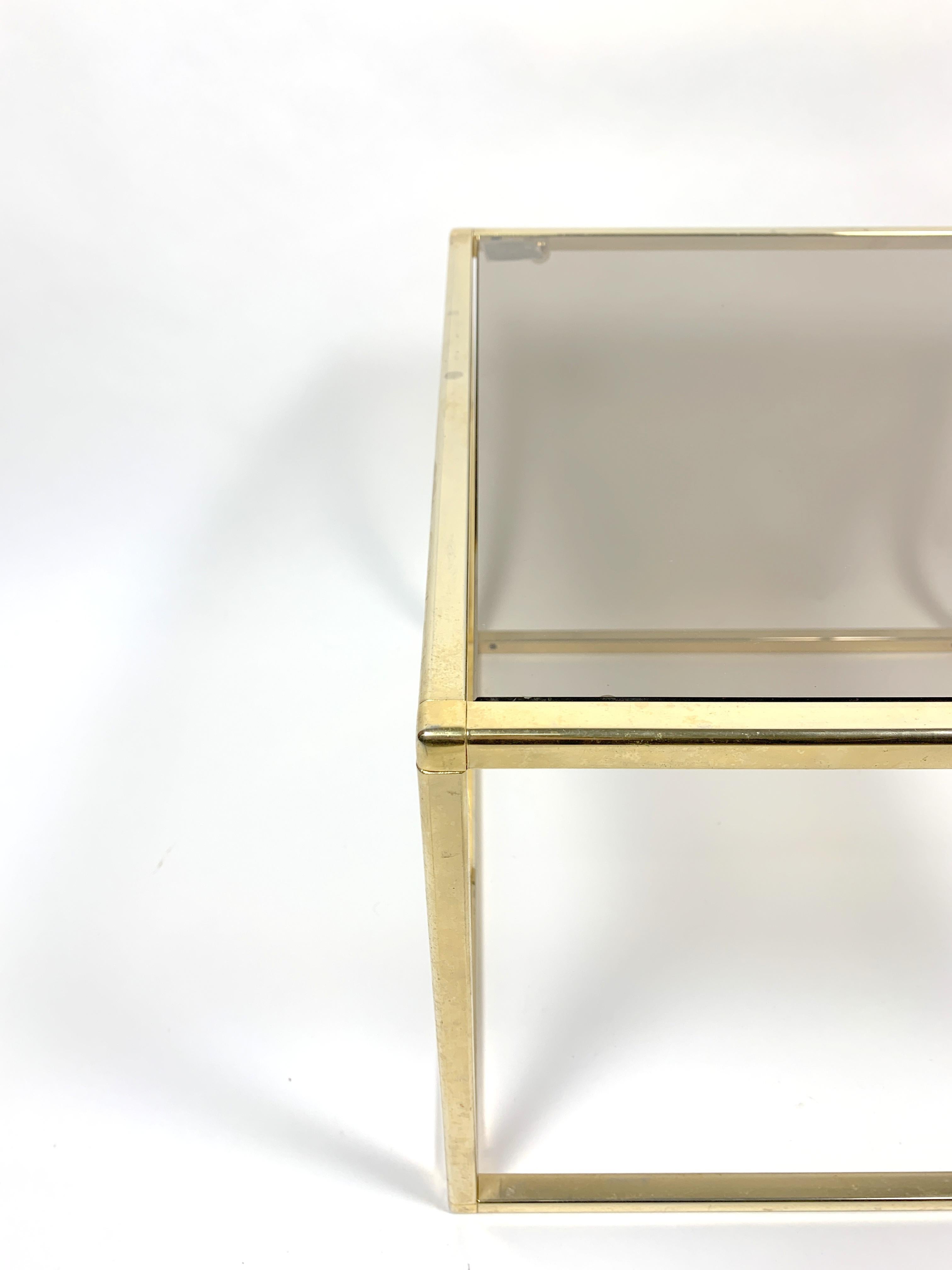 Brass-Plated Rectangular Small Table with Glass Top, 1970s 1