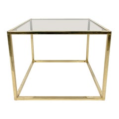 Brass-Plated Rectangular Small Table with Glass Top, 1970s